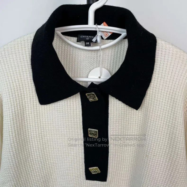 Chanel Chanel Waffle stitched black edge Polo collar long sleeves Size XS / US 0-2 / IT 36-38 - 4 Thumbnail