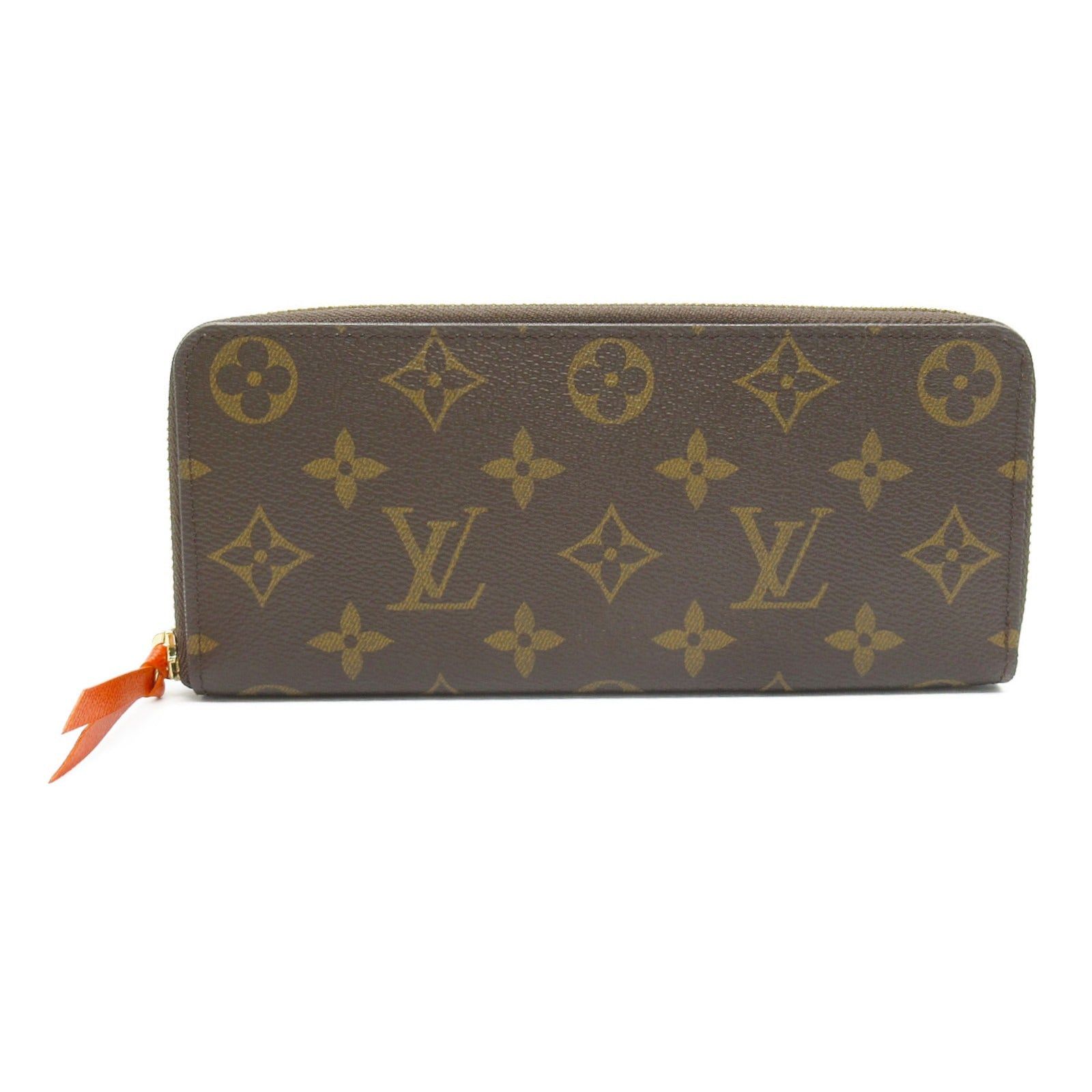 Louis Vuitton Portefeuille Clemence Round Long Wallet Zipper Coated Canvas Monogram Brown Orange Pimon