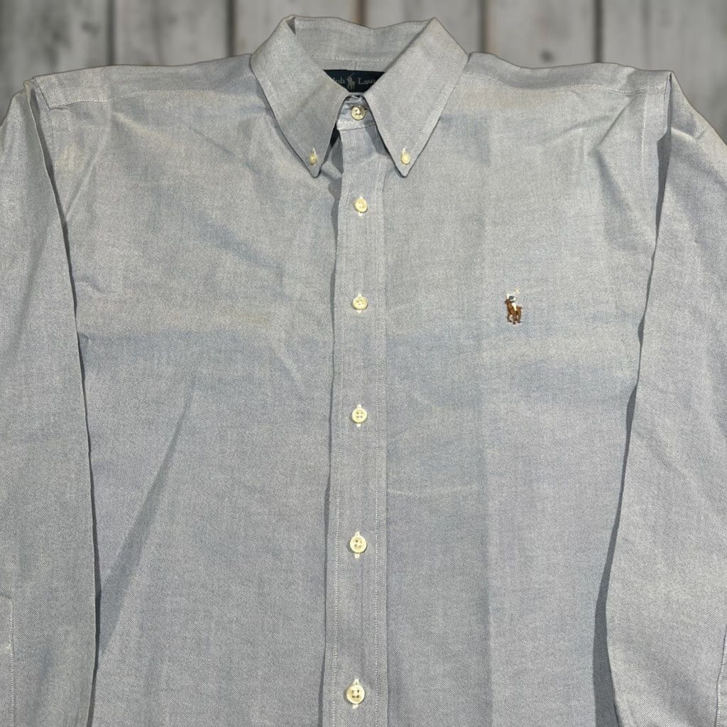 Ralph Lauren VINTAGE Ralph Lauren Button-Down Dress Shirt Men 18 34/35 Blue Cotton Pony Logo Classic Preppy Mens Size 48R - 1 Thumbnail