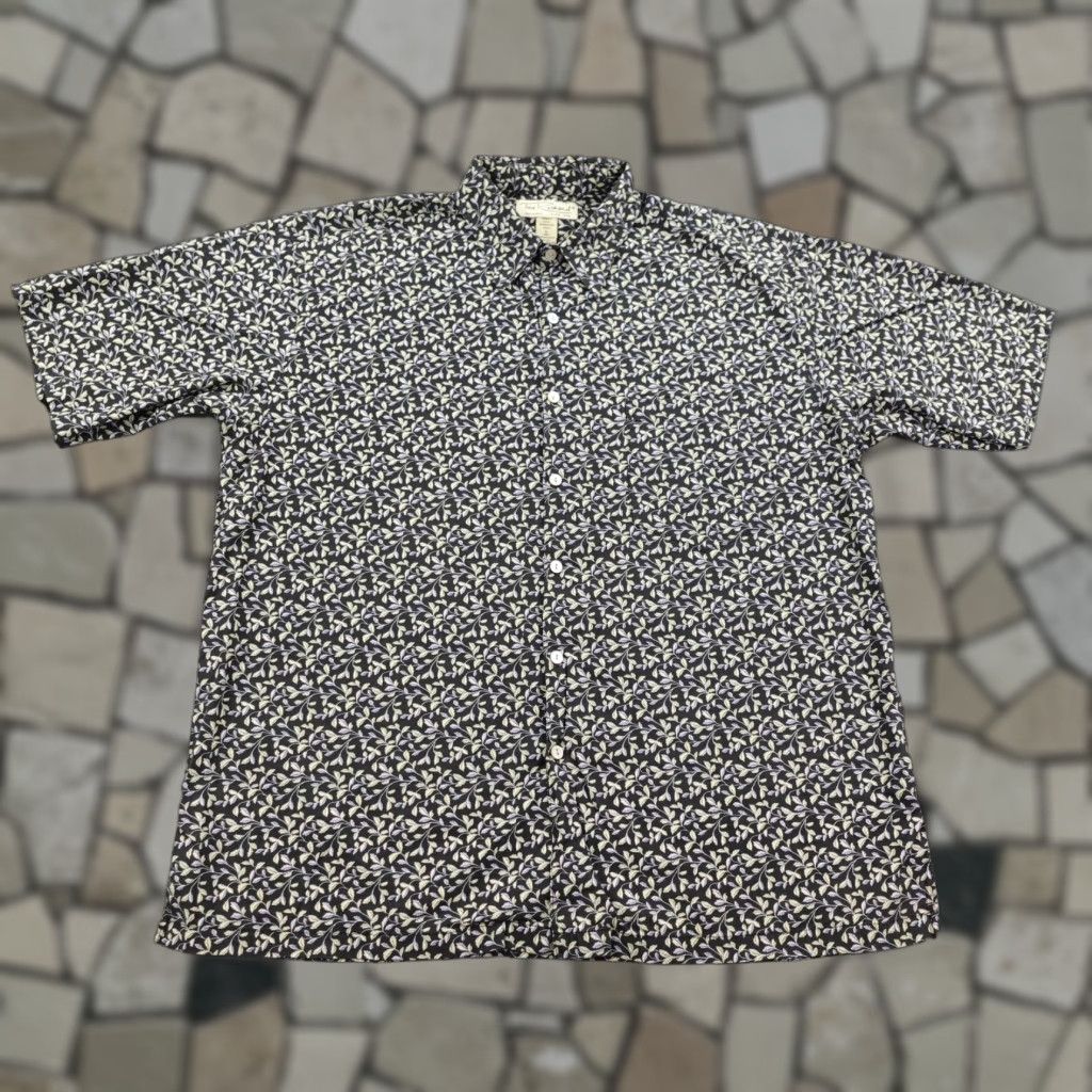 Tori Richard VINTAGE Tori Richard Shirt Mens Large Black Green Floral Cotton Hawaiian Aloha Camp Shirt Size US L / EU 52-54 / 3 - 1 Thumbnail