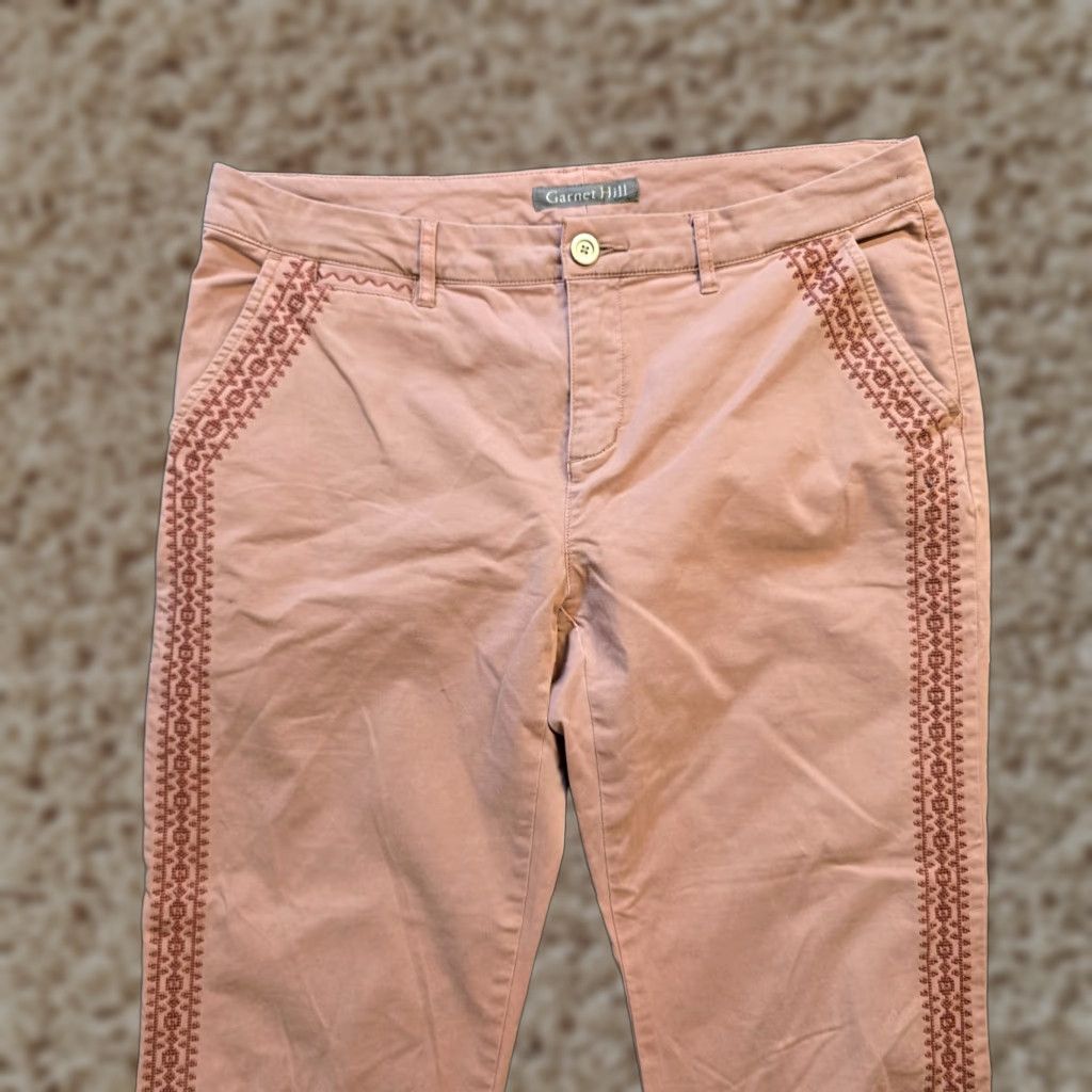 Vintage Garnet Hill Pants Womens Size 8 Pink Embroidered Straight Leg Chino Boho Casual Pants Women Regular Pink Embroidered Straight Leg Chino Boho Casual Size 30" / US 8 / IT 44 - 1 Thumbnail