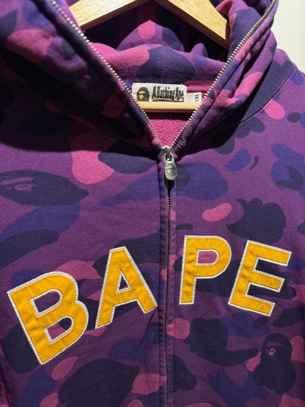 Bape Bape full zip purple camo yellow spell out hoodie XXL Size US XXL / EU 58 / 5 - 2 Thumbnail