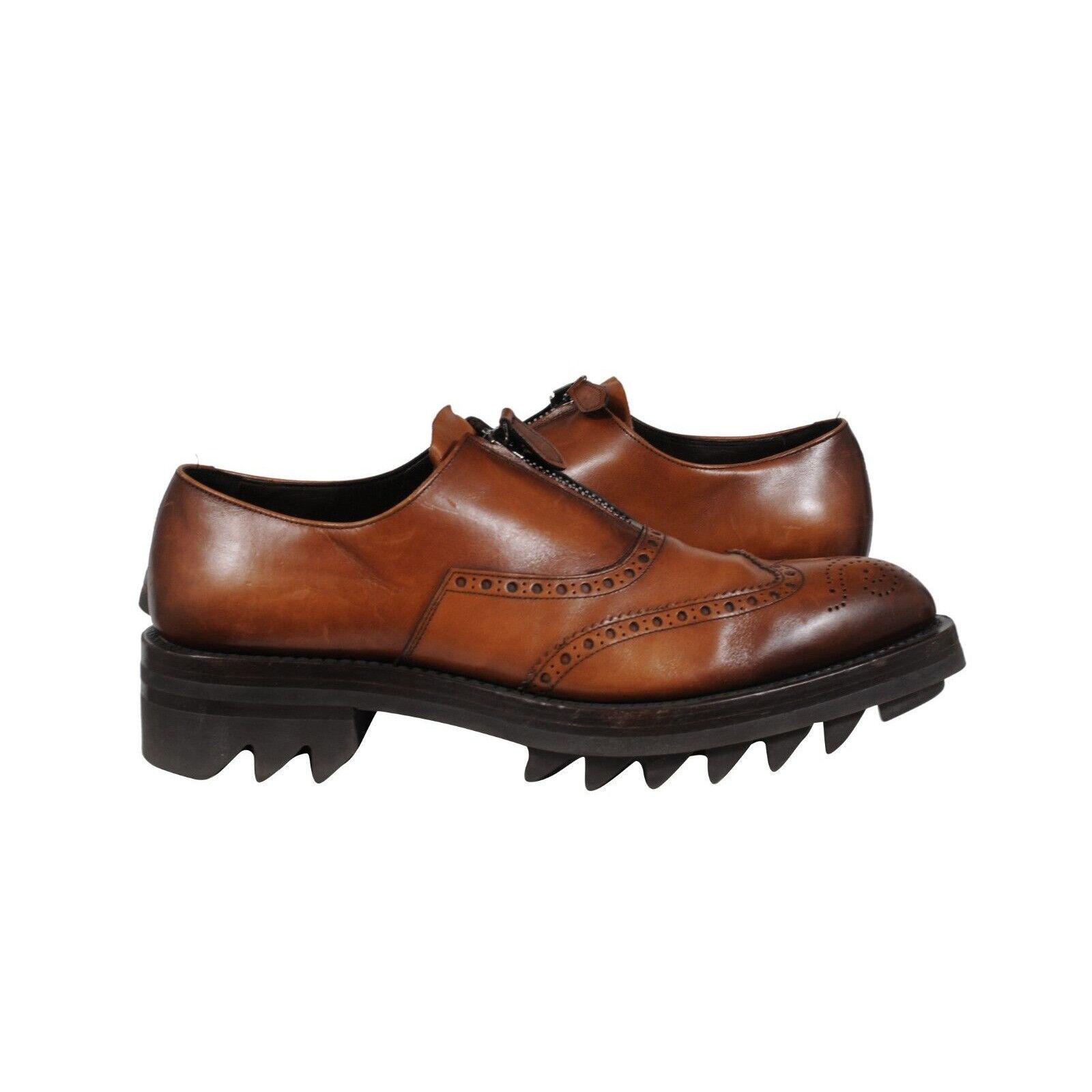Prada Oxfords Brown Leather Medallion Wingtip Size US 11 / EU 44 - 9 Thumbnail
