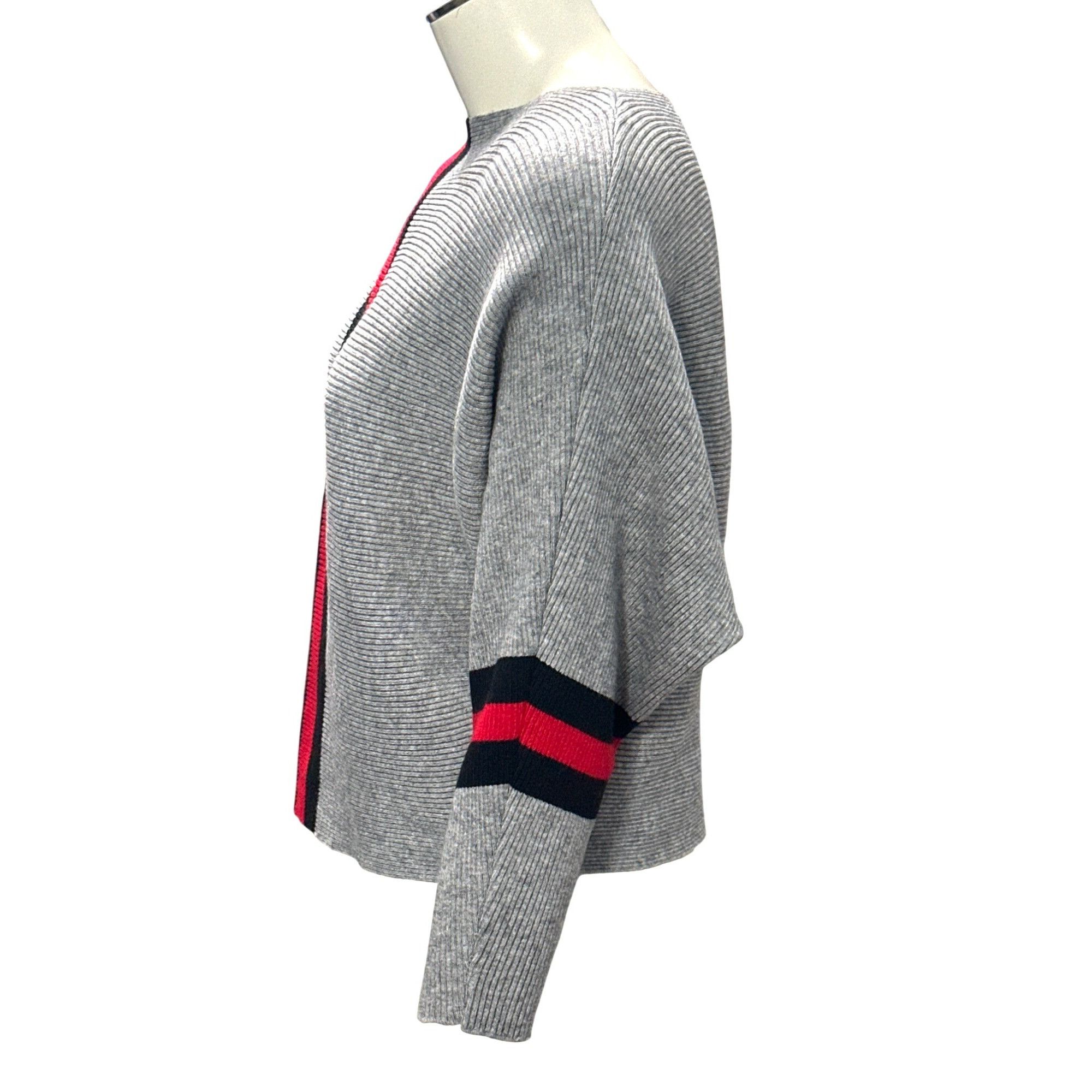 Other CCC Gray Batwing Crop Top Sweater Red Black Stripes Chic Sty Size M / US 6-8 / IT 42-44 - 2 Thumbnail