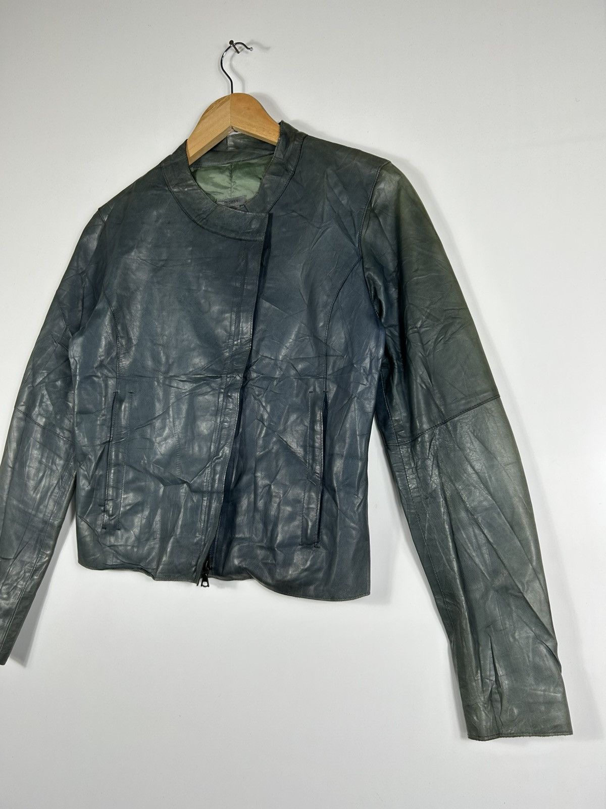 Designer × M0851 🔥M0851 Distressed Genuine Leather Cropped Rider Jacket Size XS / US 0-2 / IT 36-38 - 3 Thumbnail