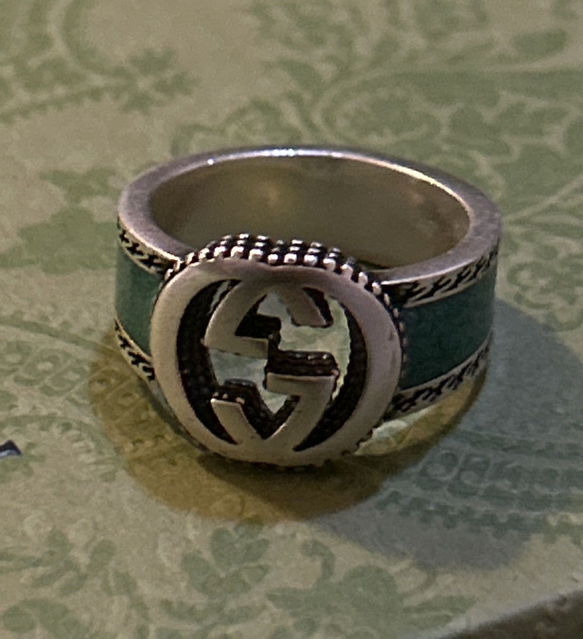Gucci Gucci Interlocking G Turquoise Enamel Ring 14mm AG925 Size ONE SIZE - 7 Thumbnail