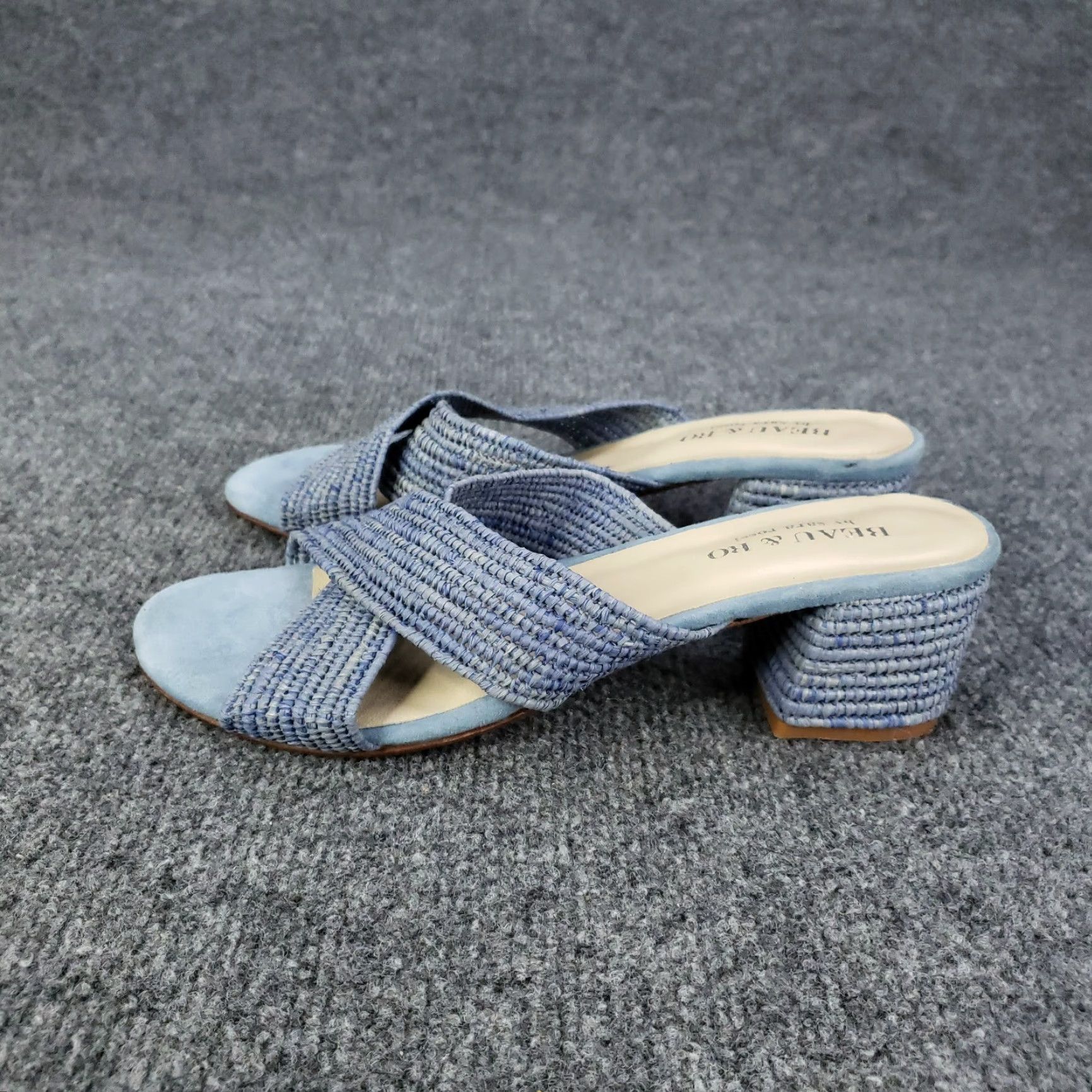 Olukai Beau & Ro By Sara Rossi Womens Blue Sandals Size 8.5 US 39 Slip On Leather Flat Sandal Womens Size US 9 / IT 39 - 4 Thumbnail