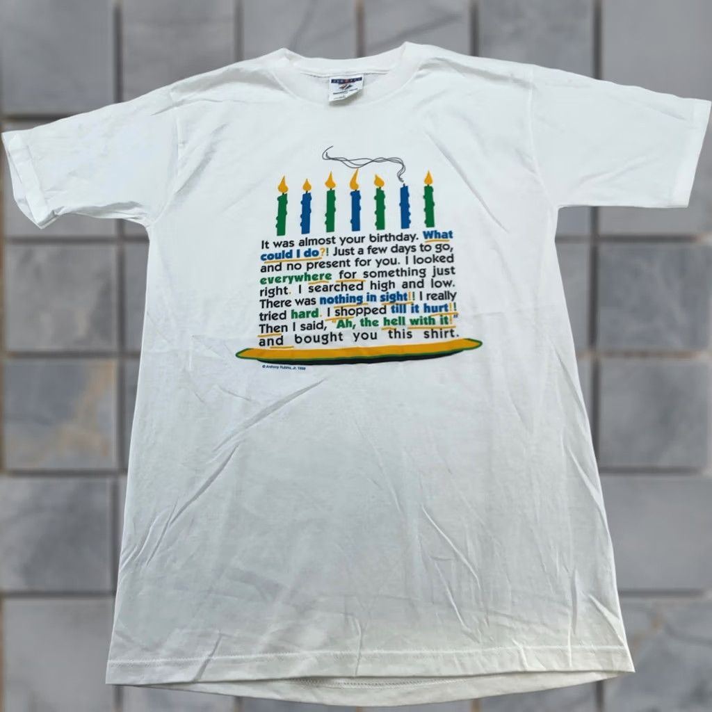 Vintage VINTAGE Funny Bad Birthday Gift Present T-Shirt S Mens White 80s 90s Crew Neck Short Sleeve Cotton Vintage Shirt Mens Size US S / EU 44-46 / 1 - 1 Thumbnail