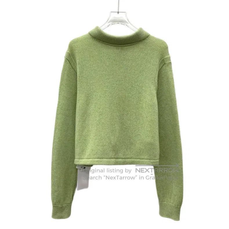 Hermes Hermes 25 light green cashmere lapel long-sleeved knit car Size S / US 4 / IT 40 - 2 Thumbnail