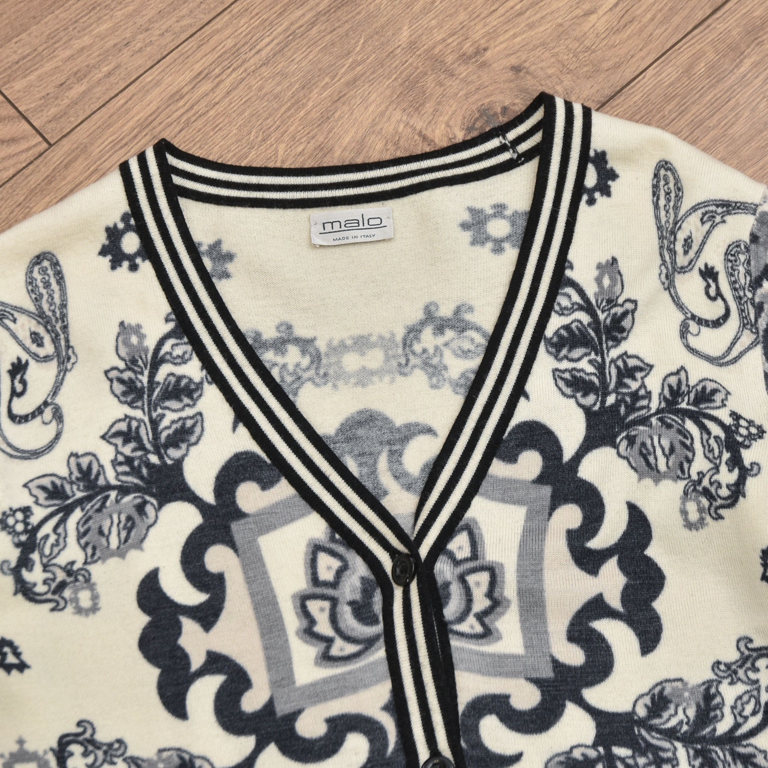 Malo MALO Italy Merino Wool Cardigan Paisley Baroque Knit Sweater Size S / US 4 / IT 40 - 7 Thumbnail