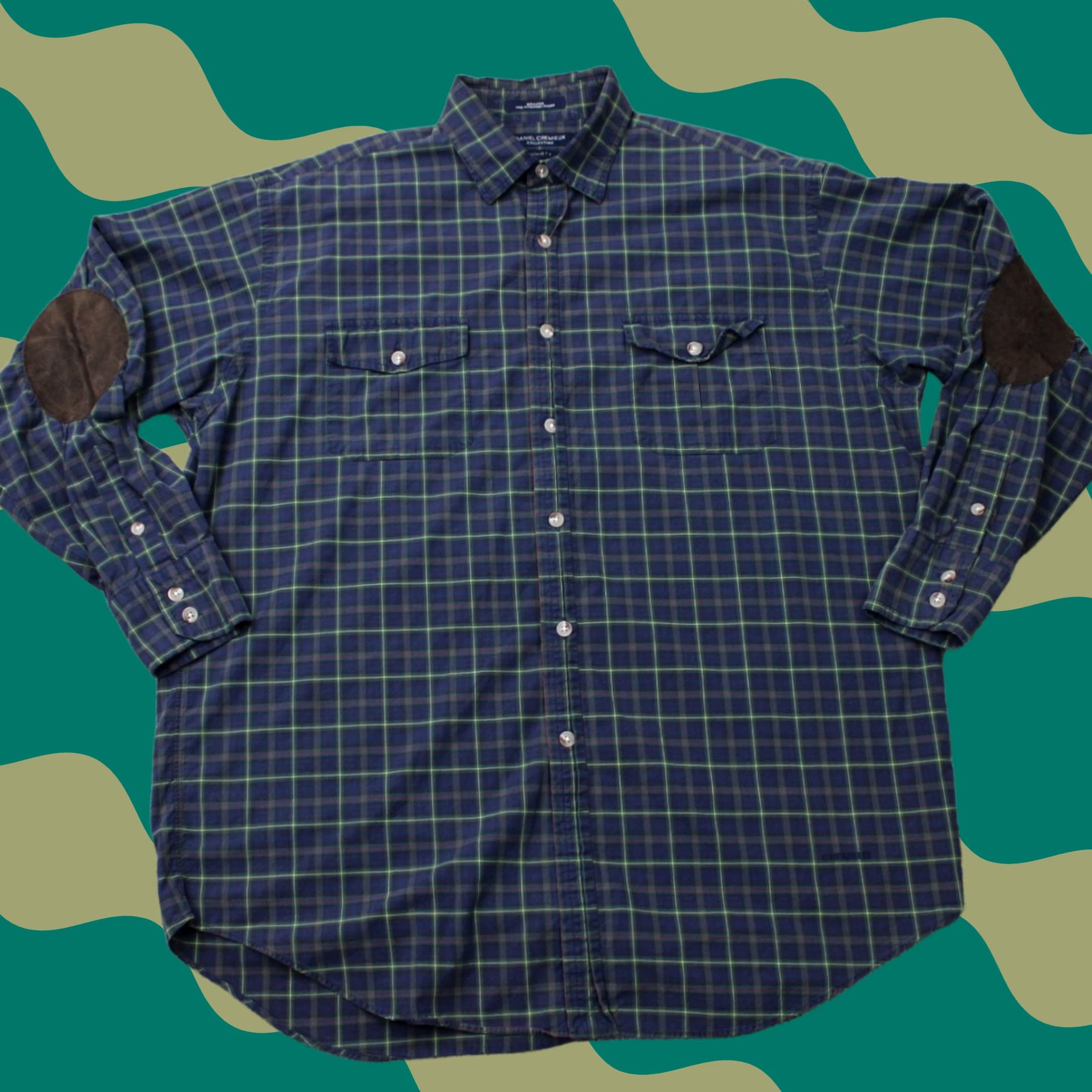 Cremieux Daniel Cremieux Shirt Mens Large Green/Blue Tailored Fit Elbow Patches Grandpa Size US L / EU 52-54 / 3 - 1 Thumbnail