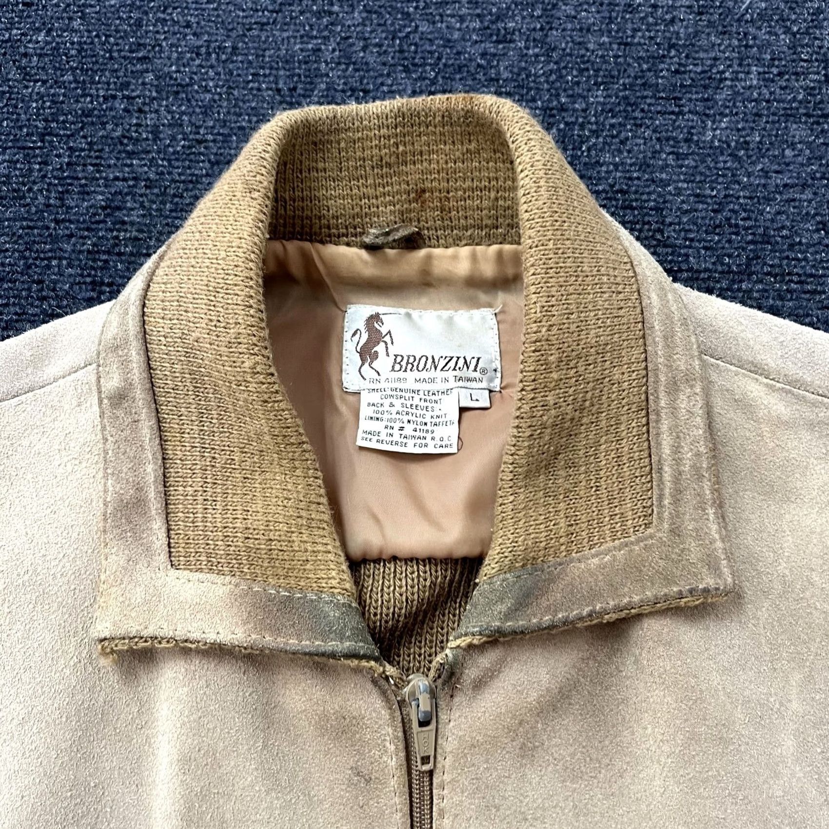 Vintage VINTAGE Bronzini Leather Knit Jacket Mens Large Tan Suede Zip Bomber 80s 90s Size US L / EU 52-54 / 3 - 4 Thumbnail