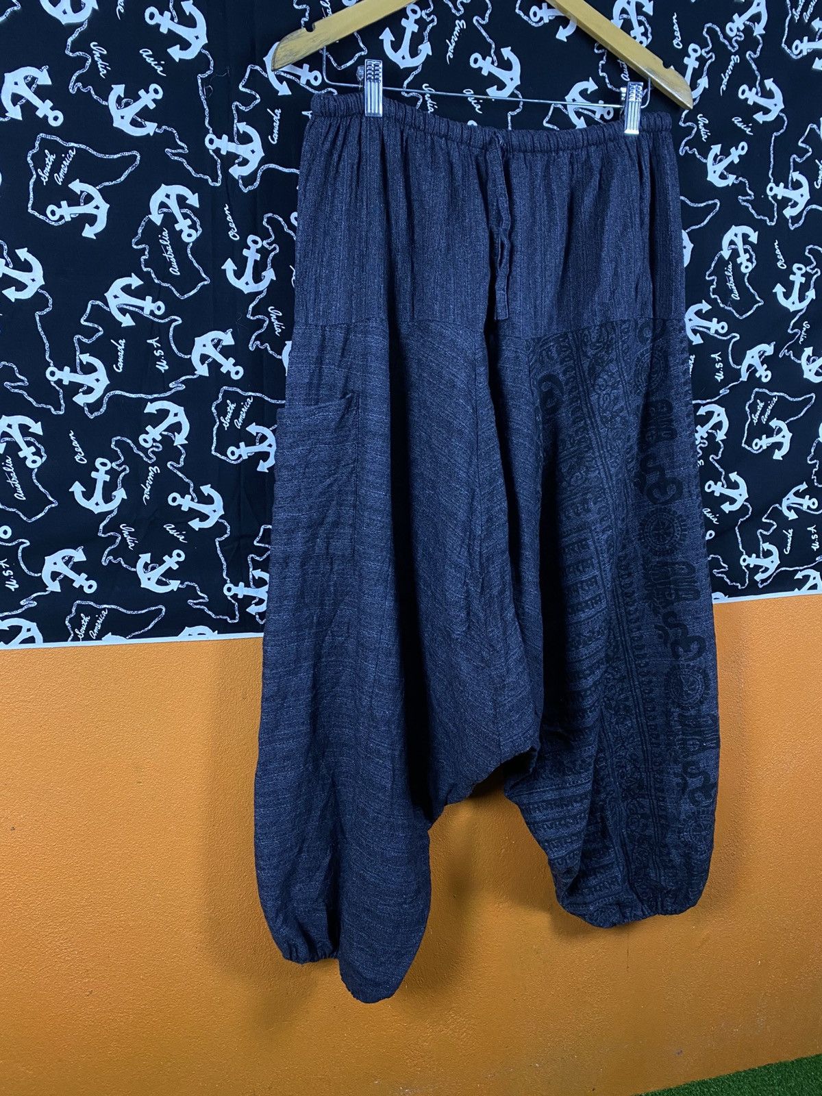 Japanese Brand Charcoal Grey Cotton Harem Pants Relaxed Drop-Crotch Elastic Size US 28 / EU 44 - 5 Thumbnail