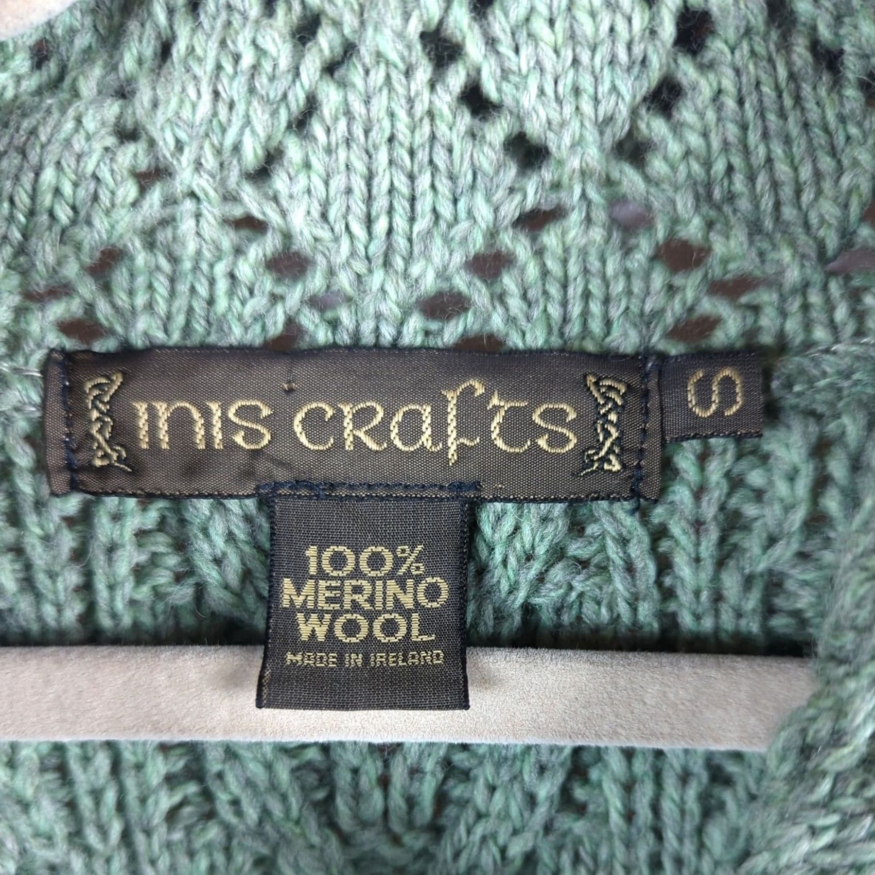 Vintage Inis Crafts Sweater Womens S Cable-Knit Merino Wool Full Zip Green Size S / US 4 / IT 40 - 5 Thumbnail