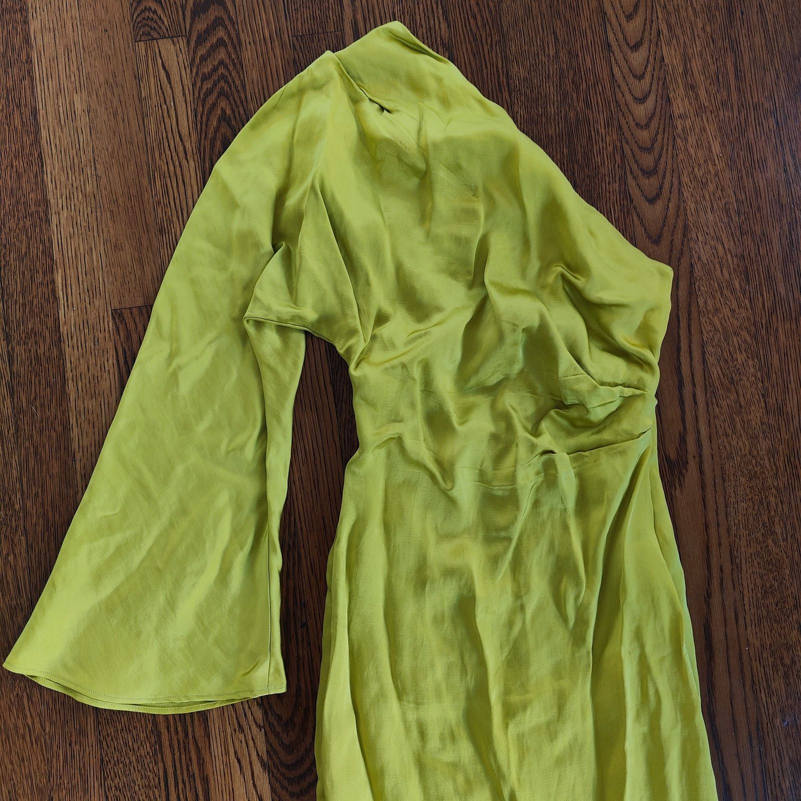 Zara Zara One Shoulder Midi Dress Womens XS Chartreuse Green Size XS / US 0-2 / IT 36-38 - 4 Thumbnail