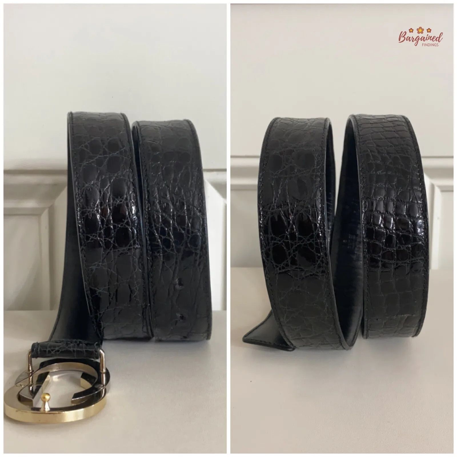 Gucci Gucci Crocodile Leather Gold/Silver Interlocking G Buckle Size 34 - 4 Thumbnail