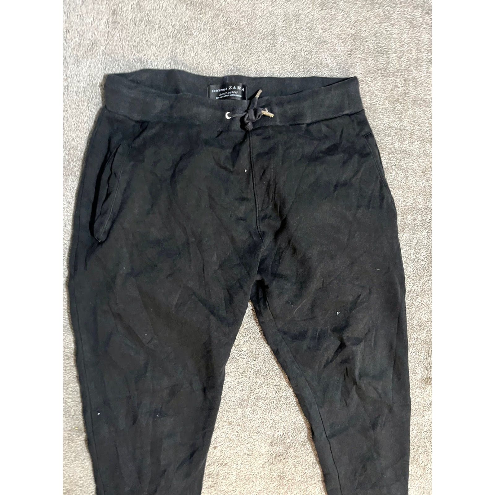 Zara Zara Essentials Daily Outfit Jogger Pants Skinny Black Womens SZ Large Flaw Size 36" / US 14 / IT 50 - 2 Thumbnail