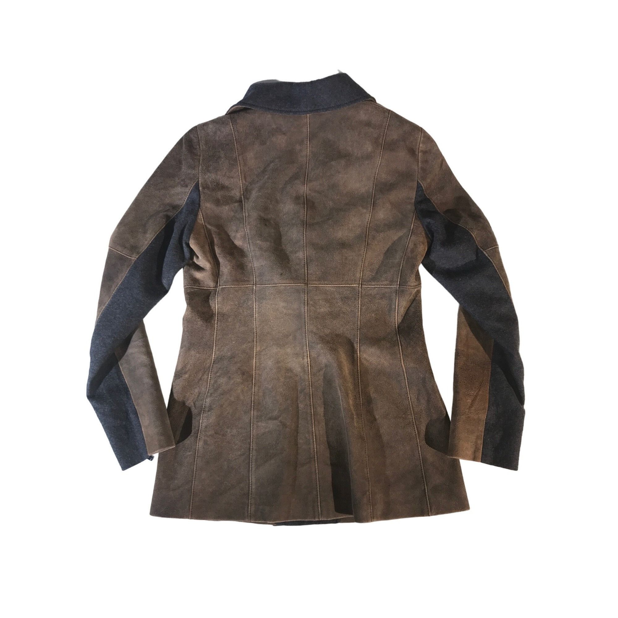Vintage Worth Women's Brown Leather and Grey Wool Accents Core Coat Size M / US 6-8 / IT 42-44 - 2 Thumbnail