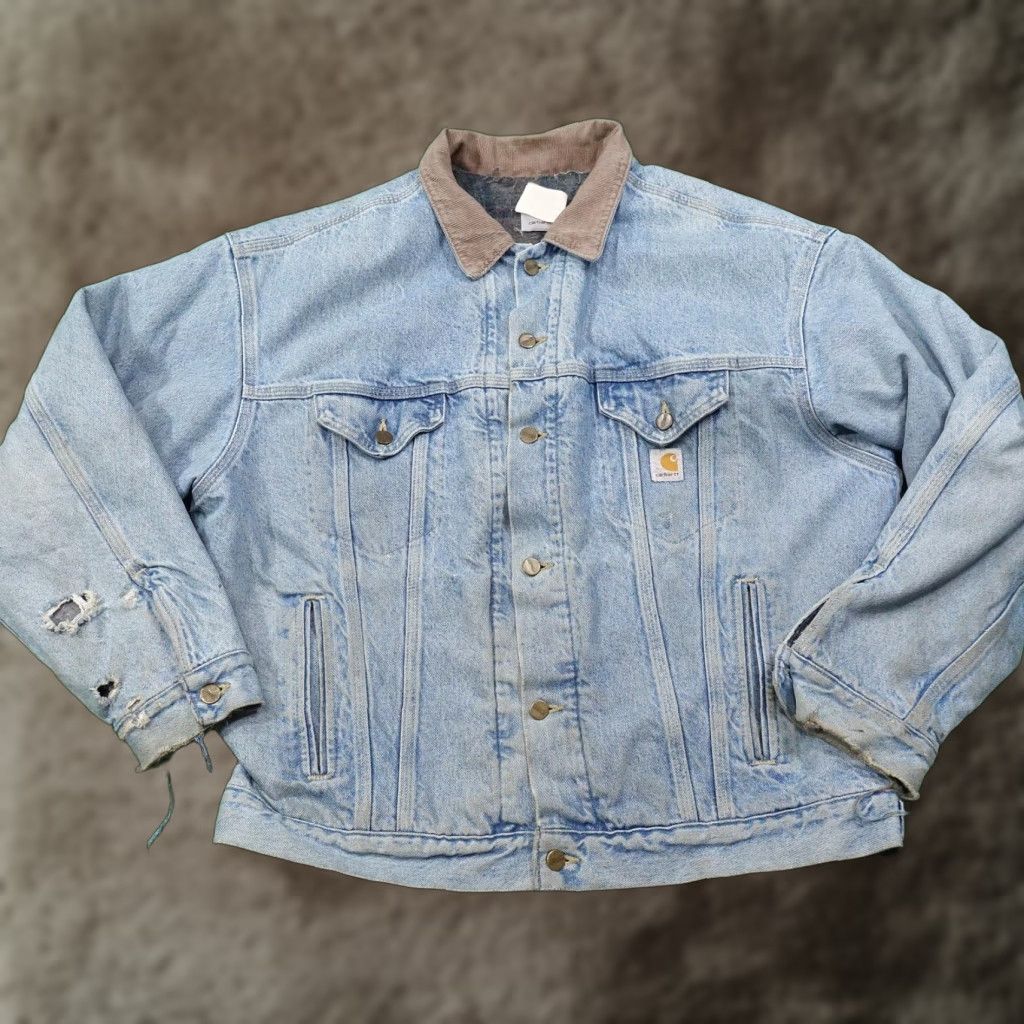 Carhartt VINTAGE Carhartt Jacket Mens XL Denim Blanket Lined Corduroy Collar Trucker 90s Workwear Mens XL Blue Bloodline Size US XL / EU 56 / 4 - 1 Thumbnail