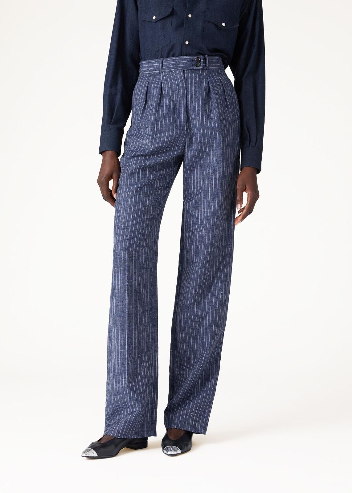 Loro Piana o1srvl11e0425 FAN7215 Rustin Linen Trouser in Blue Size 27" / US 4 / IT 40 - 4 Thumbnail