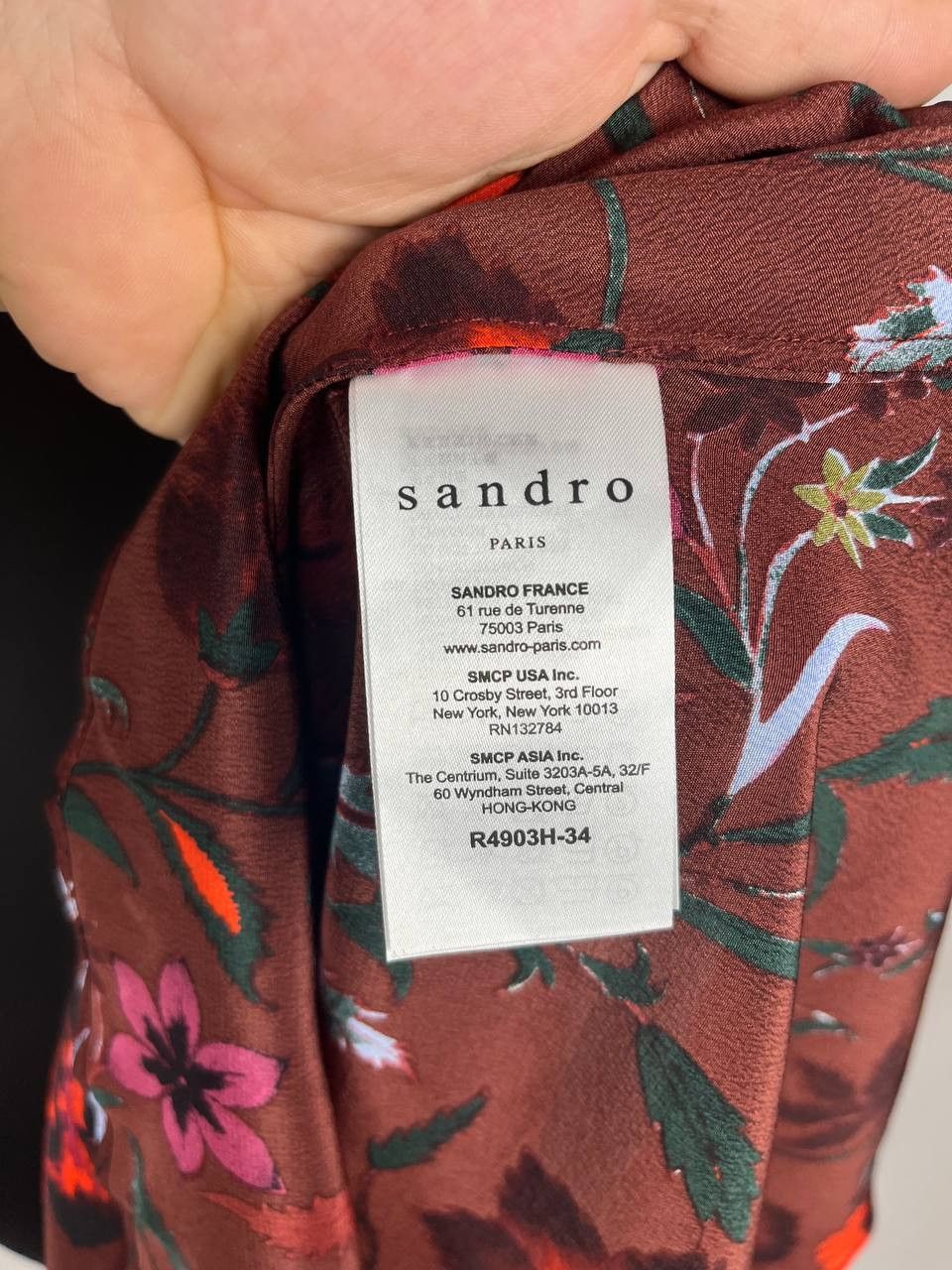 Designer × Sandro Sandro 100% Silk Dress Floral Print Bell Sleeves (0463) Size XS / US 0-2 / IT 36-38 - 10 Thumbnail