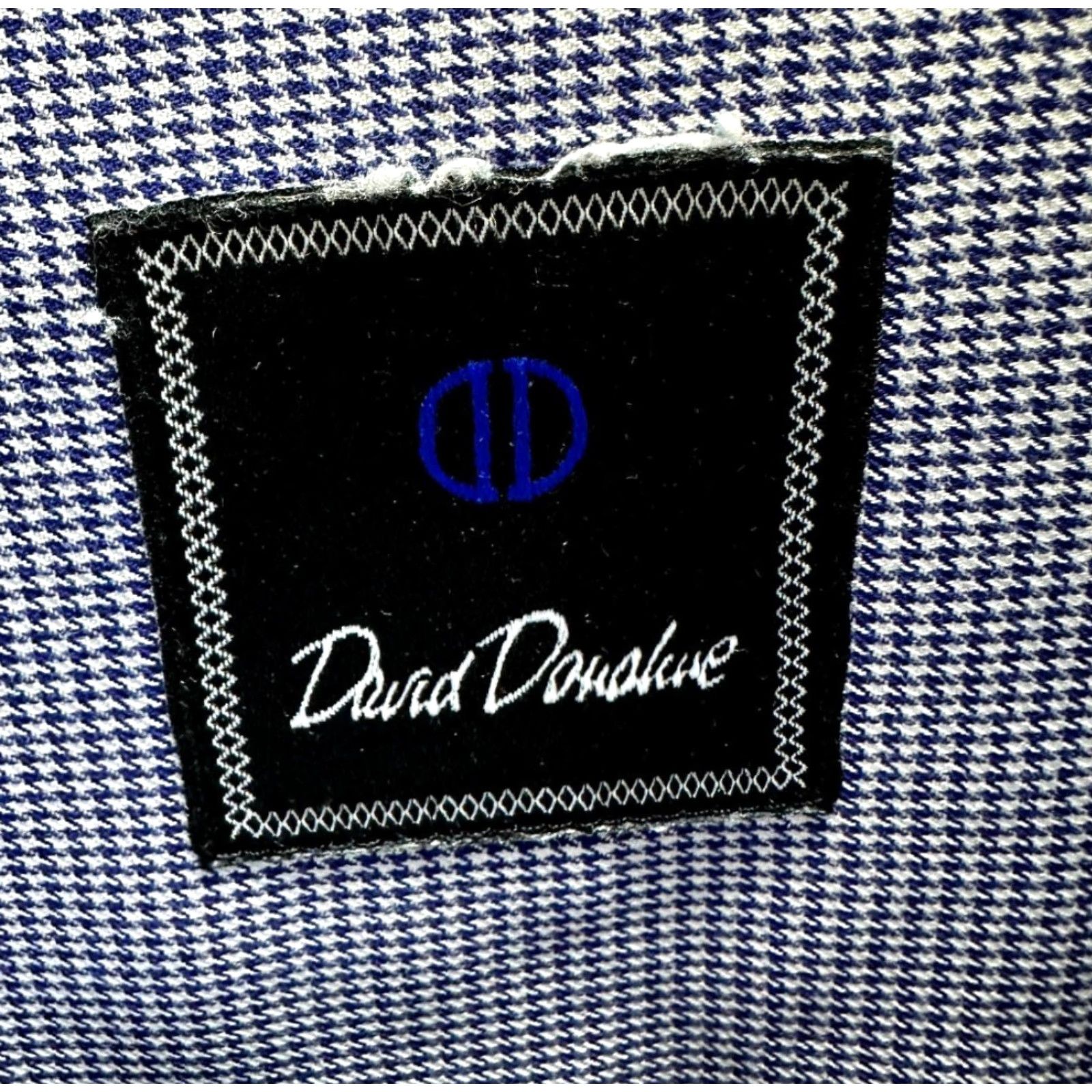 David Donahue David Donahue Dress Shirt Long Sleeve Button Up Cotton Blue Houndstooth 17 Mens Size 46R - 3 Thumbnail