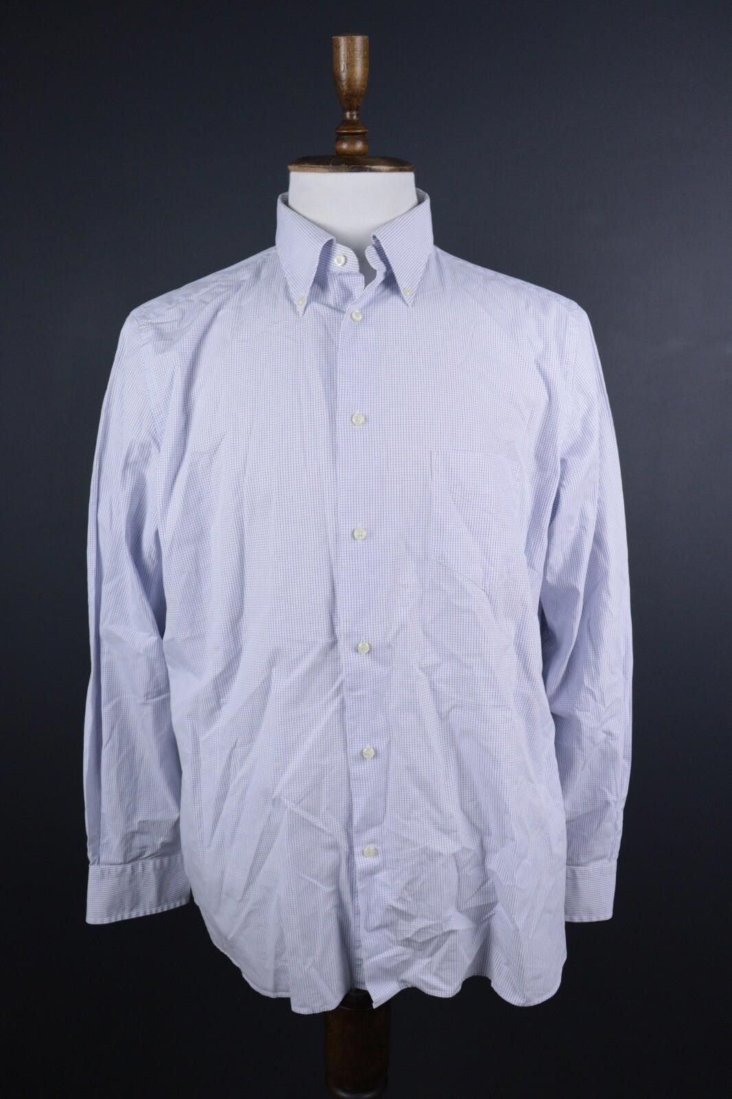 Designer Boggi Milano Tailored Fit Blue Check Down Shirt Size 45 / 18 Size US M / EU 48-50 / 2 - 1 Thumbnail