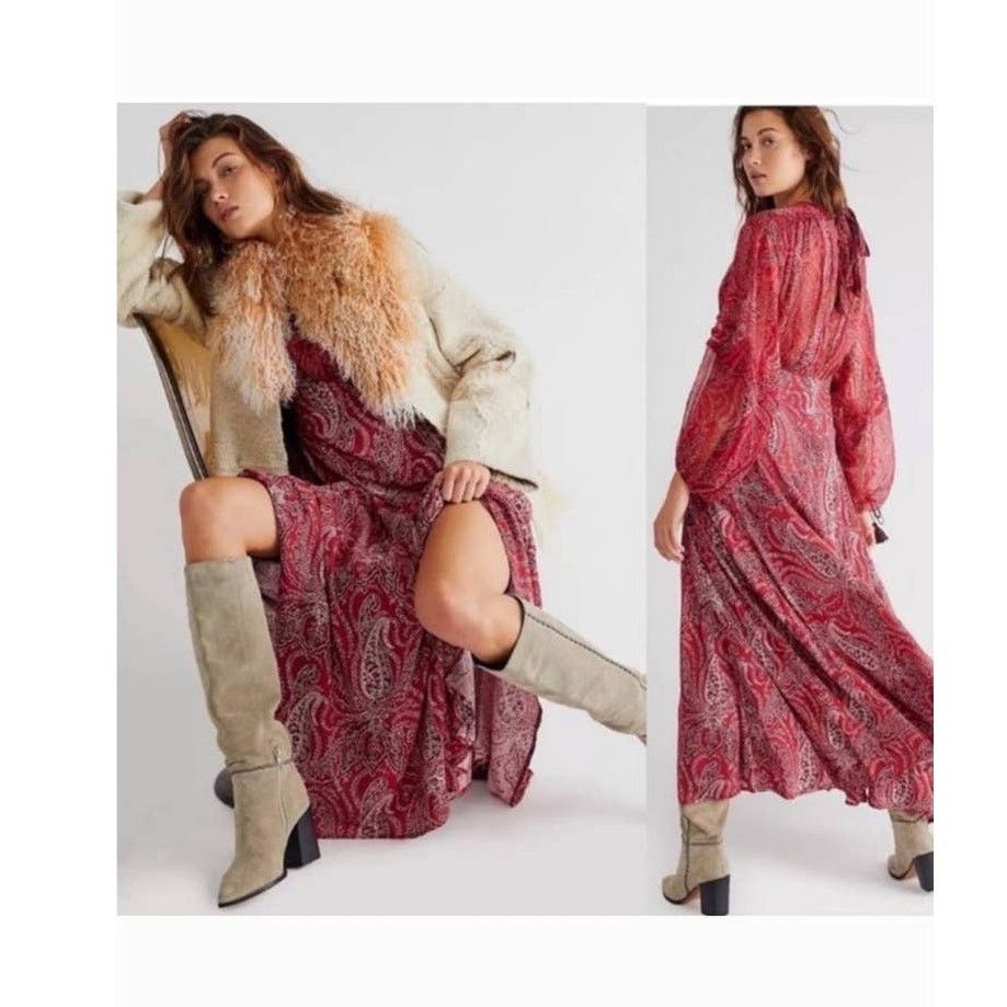 Free People New Free People Mirage Paisley Maxi Dress $198 SIZE 2 Red Size XS / US 0-2 / IT 36-38 - 2 Thumbnail
