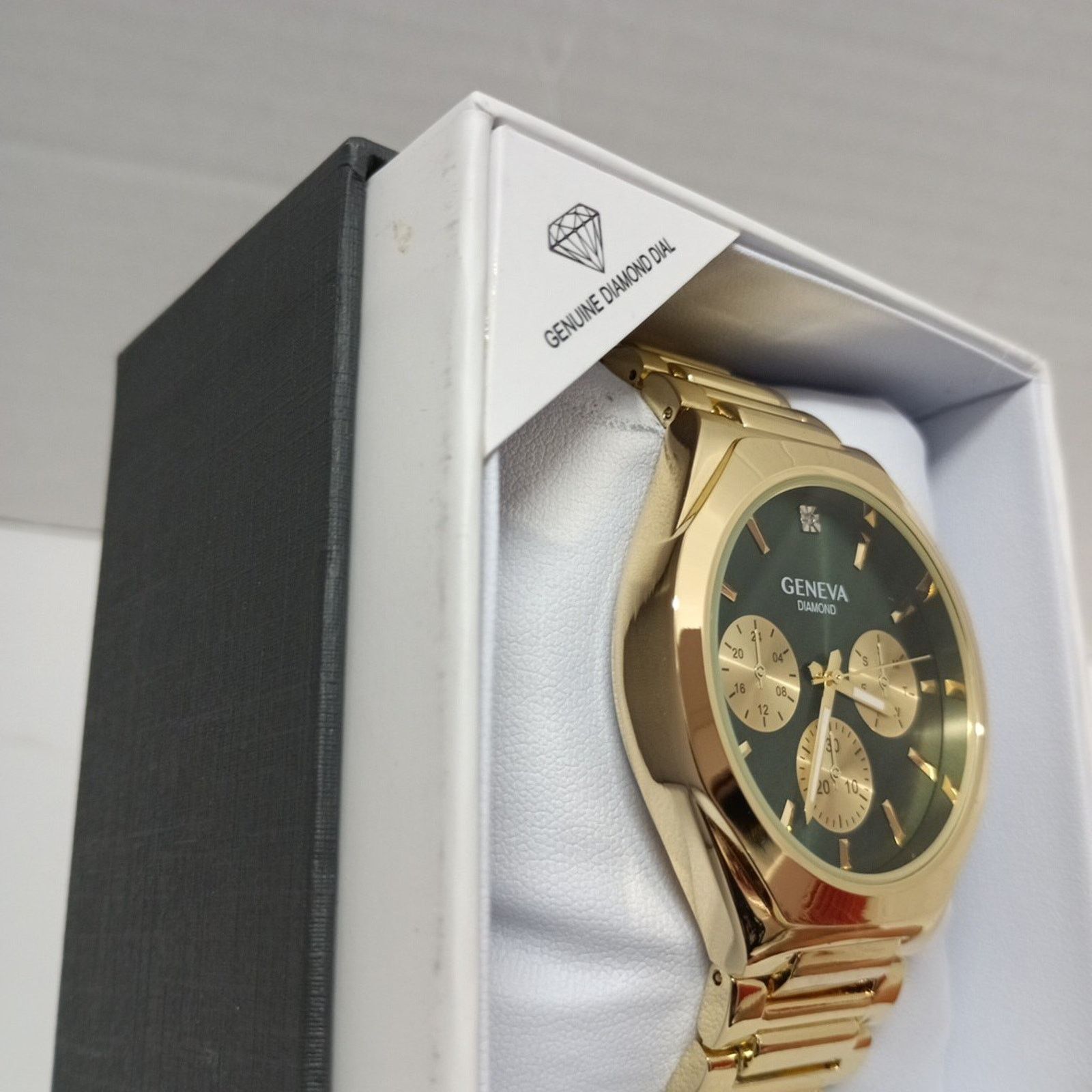 Geneva Geneva Men's Genuine Diamond Gold Tone Green Dial Watch Size ONE SIZE - 3 Thumbnail