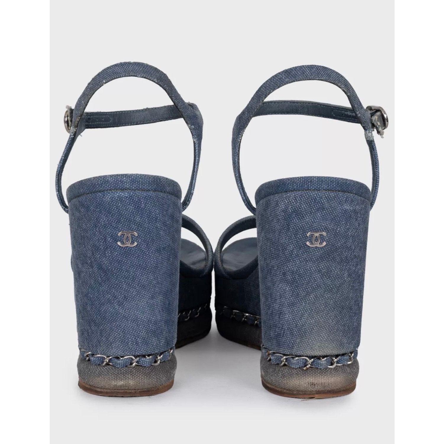 Chanel Chanel Blue Denim Wedge Sandals, Size 39.5 Size US 8.5 / IT 38.5 - 4 Thumbnail