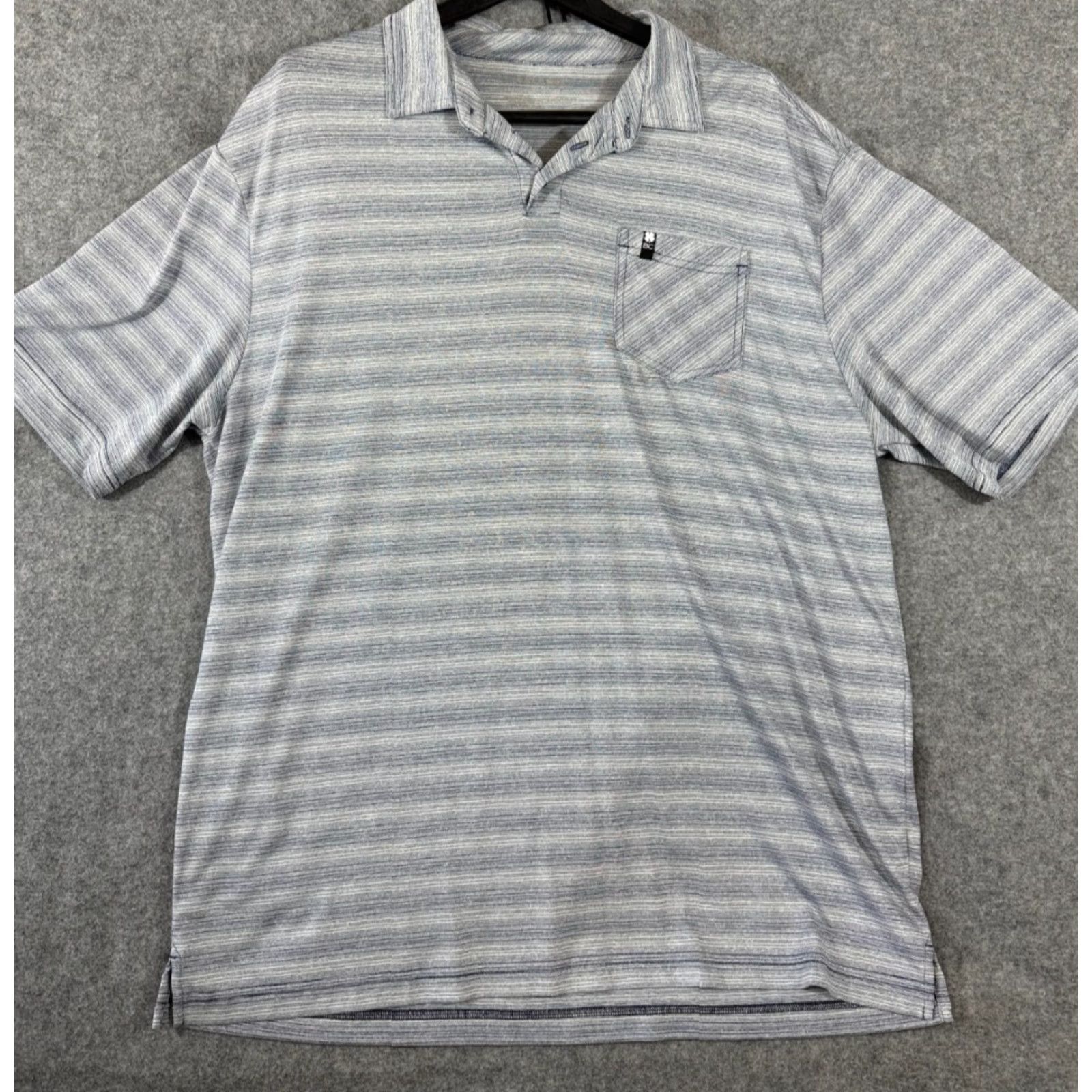 Vintage Black Clover Polo Shirt Mens XL Blue Gray Striped Stretch Performance Pocket Outdoor Golf Mens Size US XL / EU 56 / 4 - 2 Thumbnail