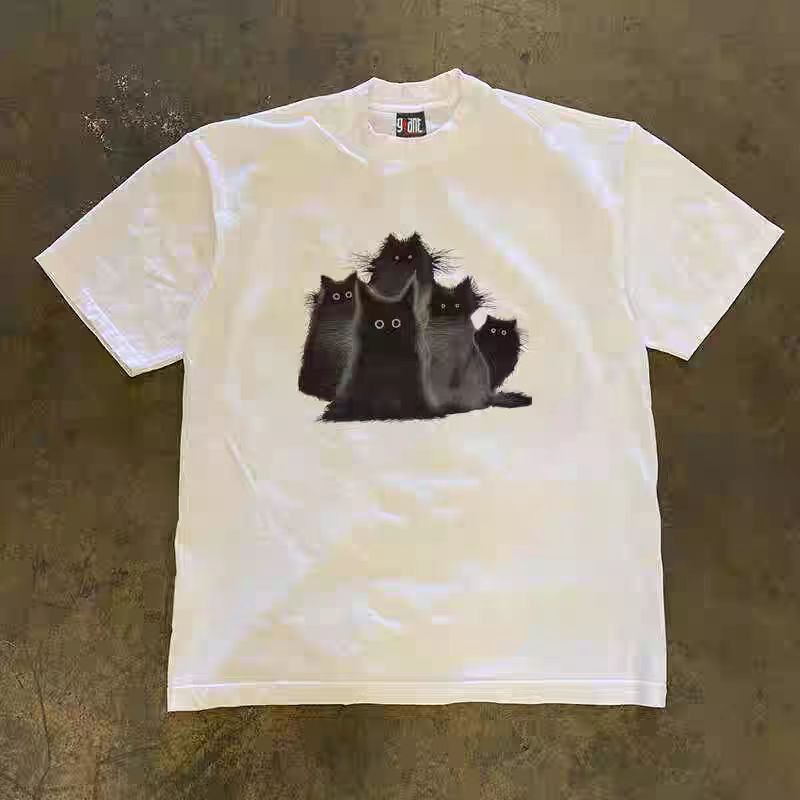 Vintage White casual retro cat print t-shirt Size US M / EU 48-50 / 2 - 1 Thumbnail