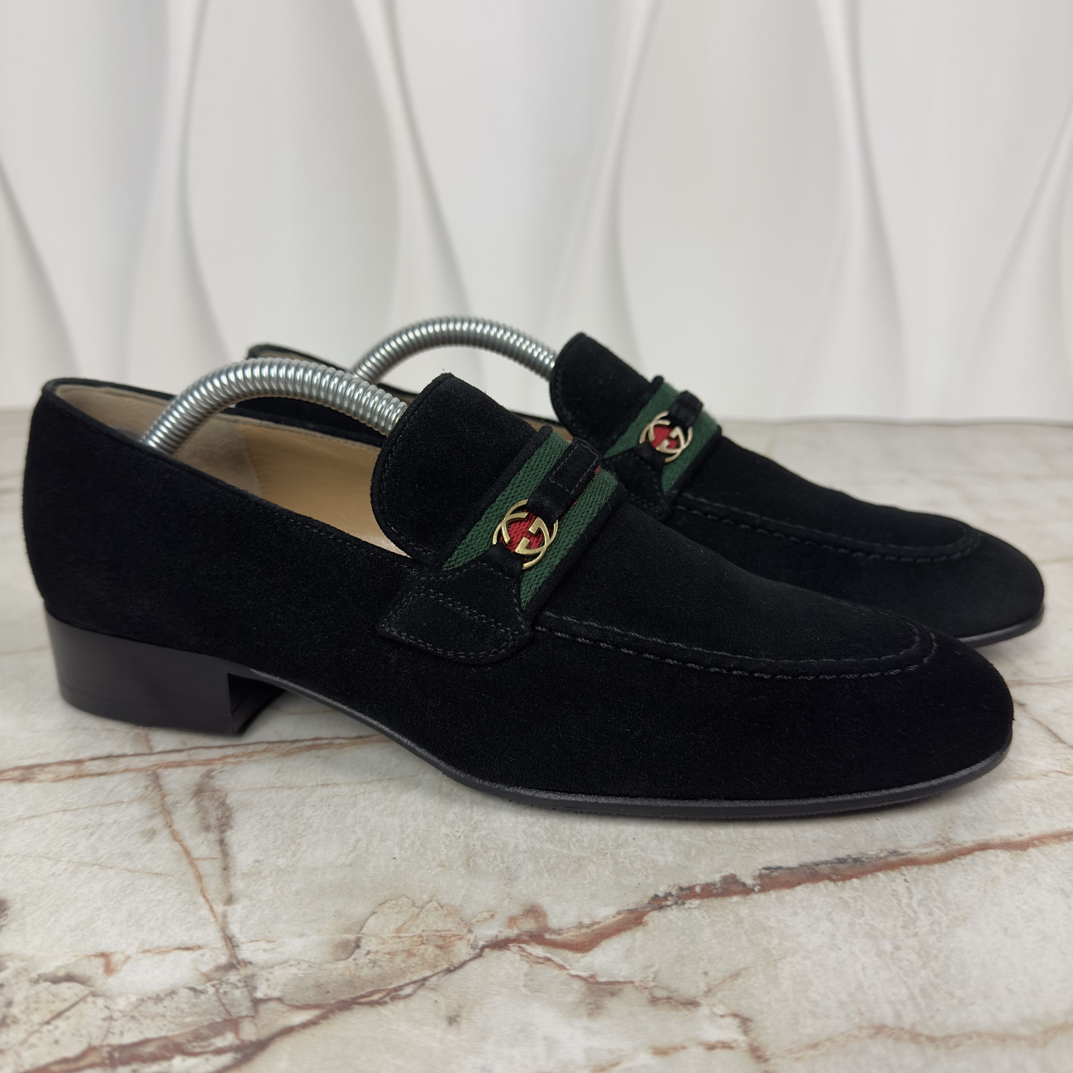 Gucci Horsebit Web Vintage Loafers Black Suede Size US 7.5 / IT 37.5 - 4 Thumbnail
