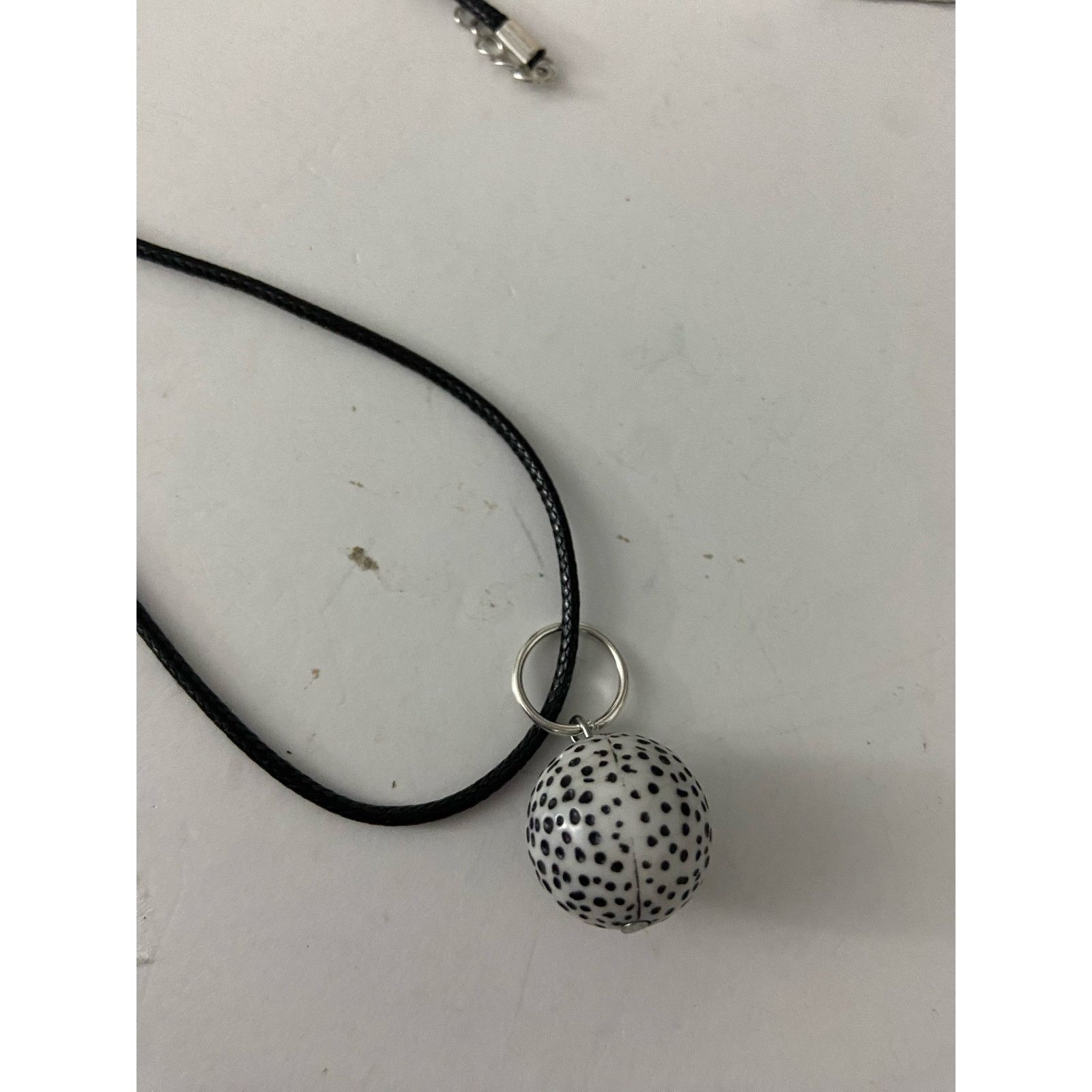 Handmade Upcycled white polka dot pendant necklace Size ONE SIZE - 4 Thumbnail