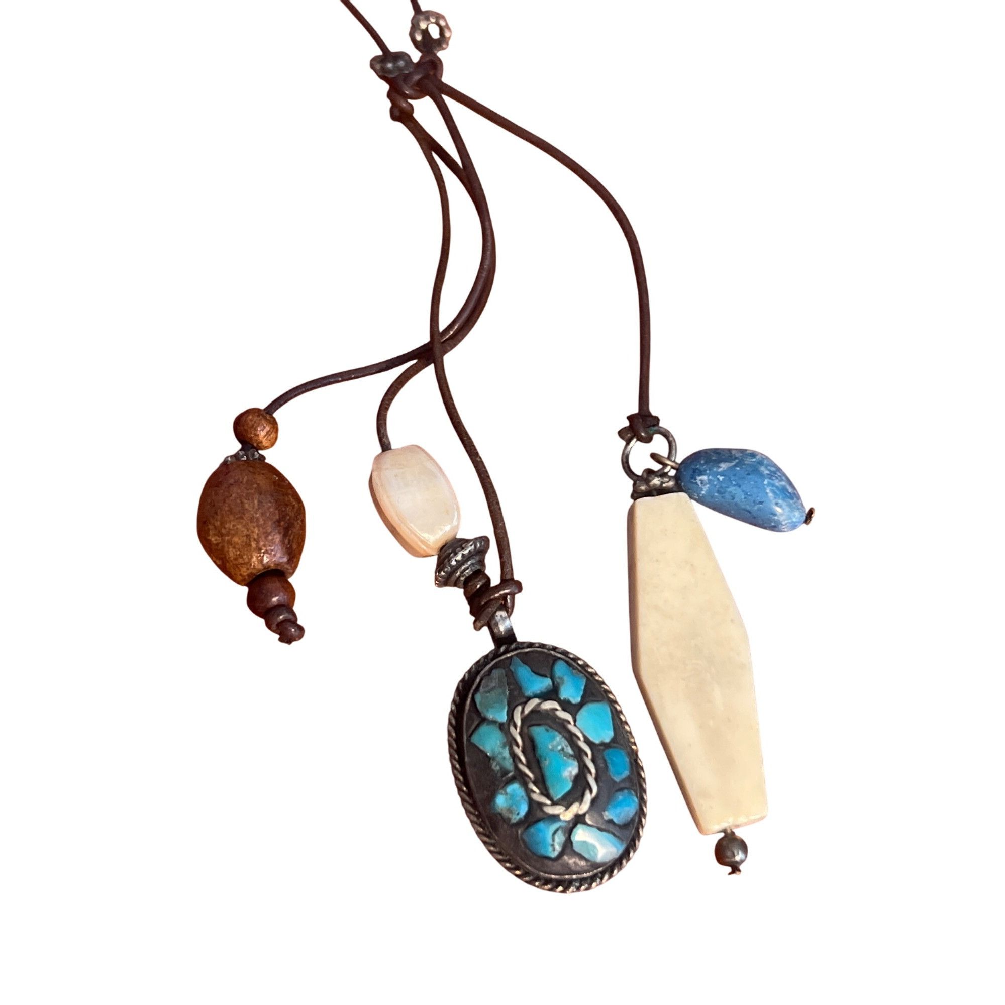 Other Boho Style Multi-Pendant Necklace Brown Leather Cord Tassel Size ONE SIZE - 2 Thumbnail