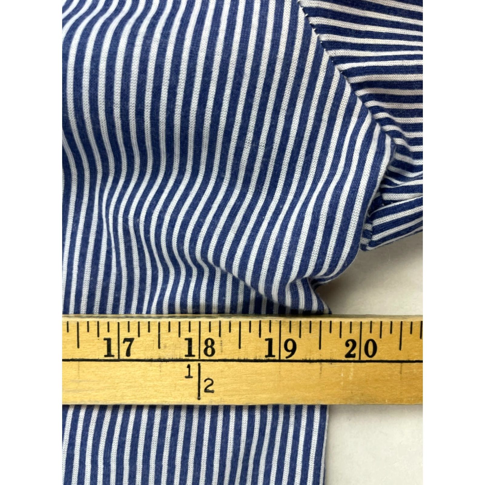 Vintage Eden & Olivia Shirt Women's L Blue White Striped V-Neck Short Sleeve Tabs Shirt Size L / US 10 / IT 46 - 5 Thumbnail