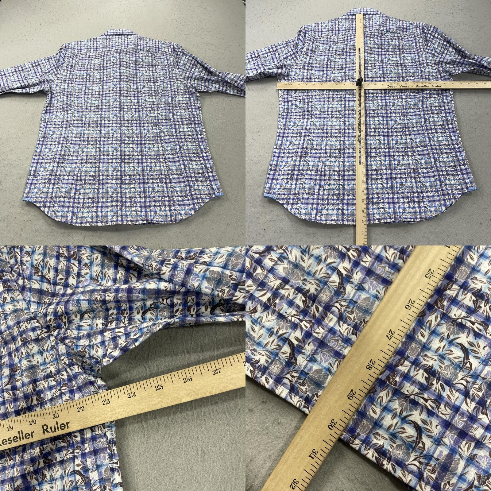 Robert Graham Robert Graham Shirt Mens XL Blue Plaid Floral Tailored Fit Stretch Button Up AOP Size US XL / EU 56 / 4 - 8 Thumbnail