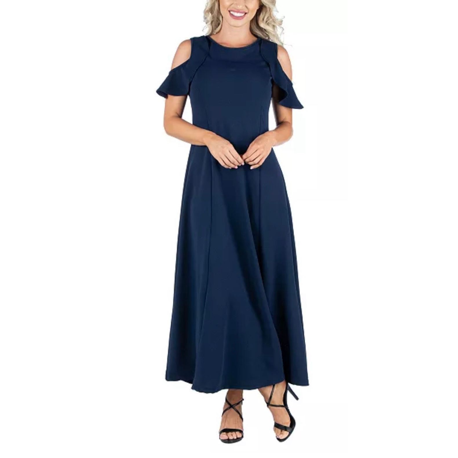 Other 24seven Comfort Apparel Ruffle Cold Shoulder Maxi Dress, For Size 3XL / US 20-22 - 1 Thumbnail