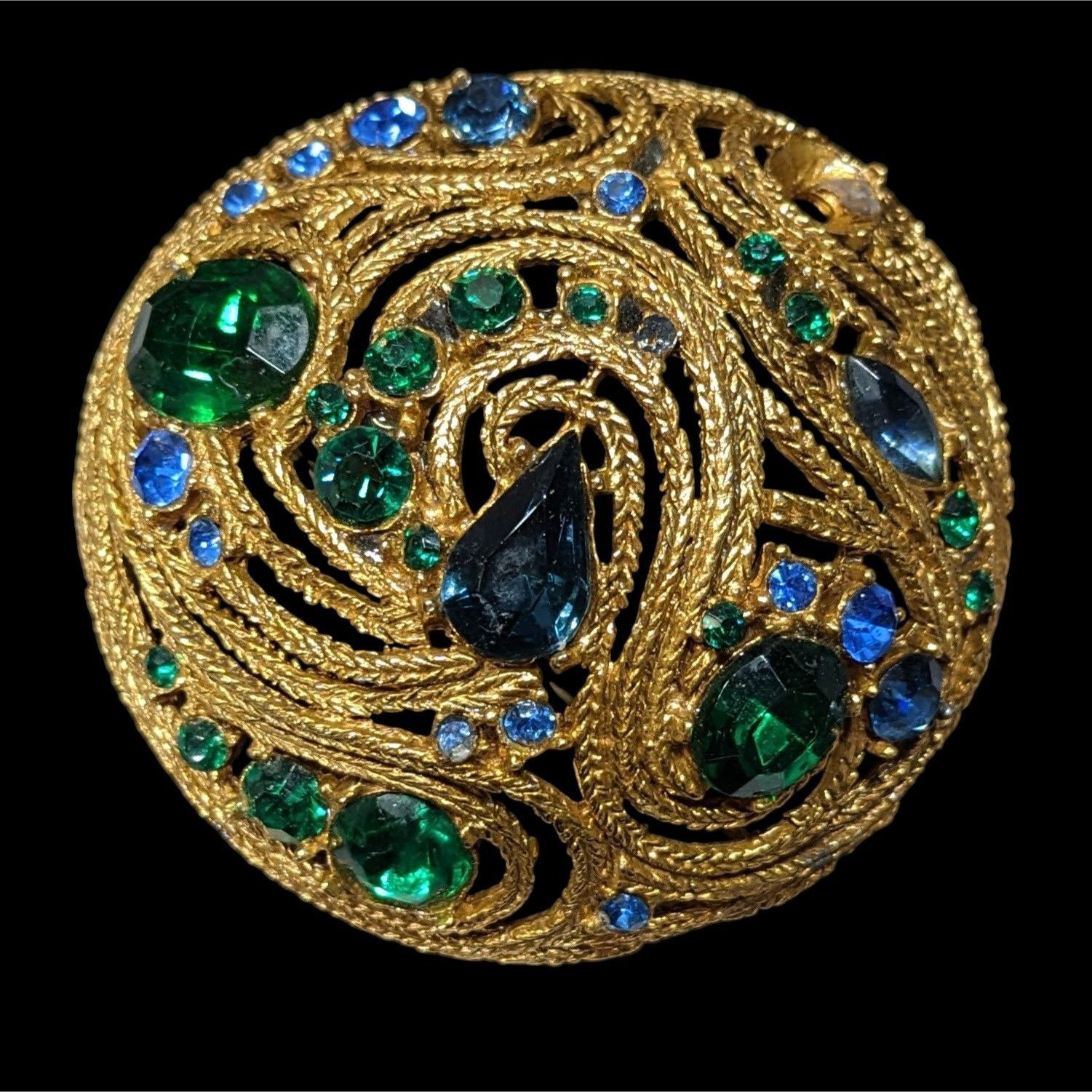 Other Vintage Glam Gold Tone Brooch With Blue And Green Gems Size ONE SIZE - 1 Thumbnail