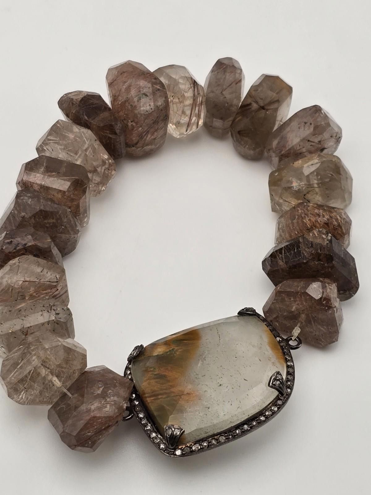 Quartersnacks Sterling Diamond Bezel Bracelet w/ Rutilated Quartz Size ONE SIZE - 1 Thumbnail