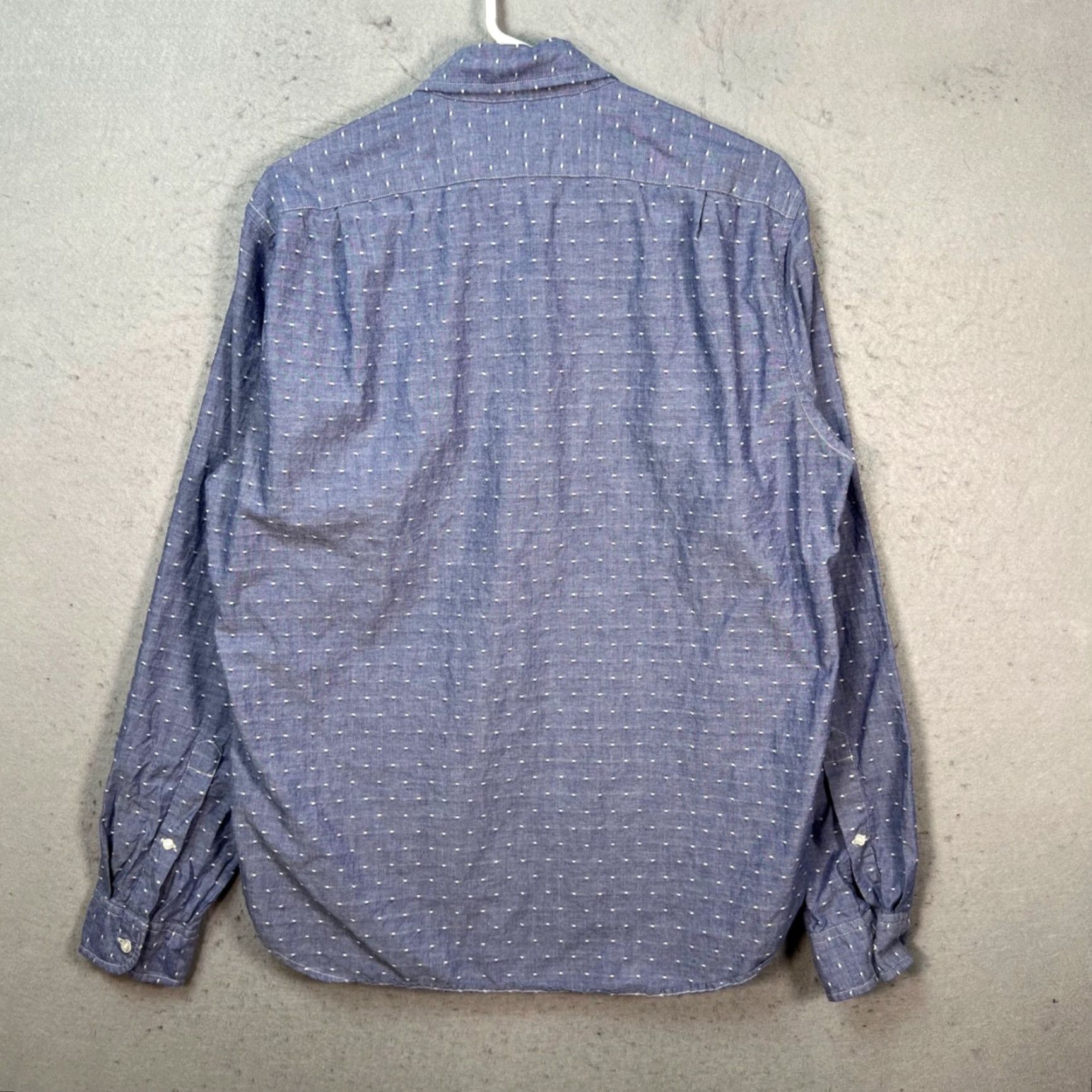 J.Crew J.CREW Mens Medium Slim Fit Blue Long Sleeve Shirt w/ White Dotted Pattern Shirt" Size US M / EU 48-50 / 2 - 2 Thumbnail