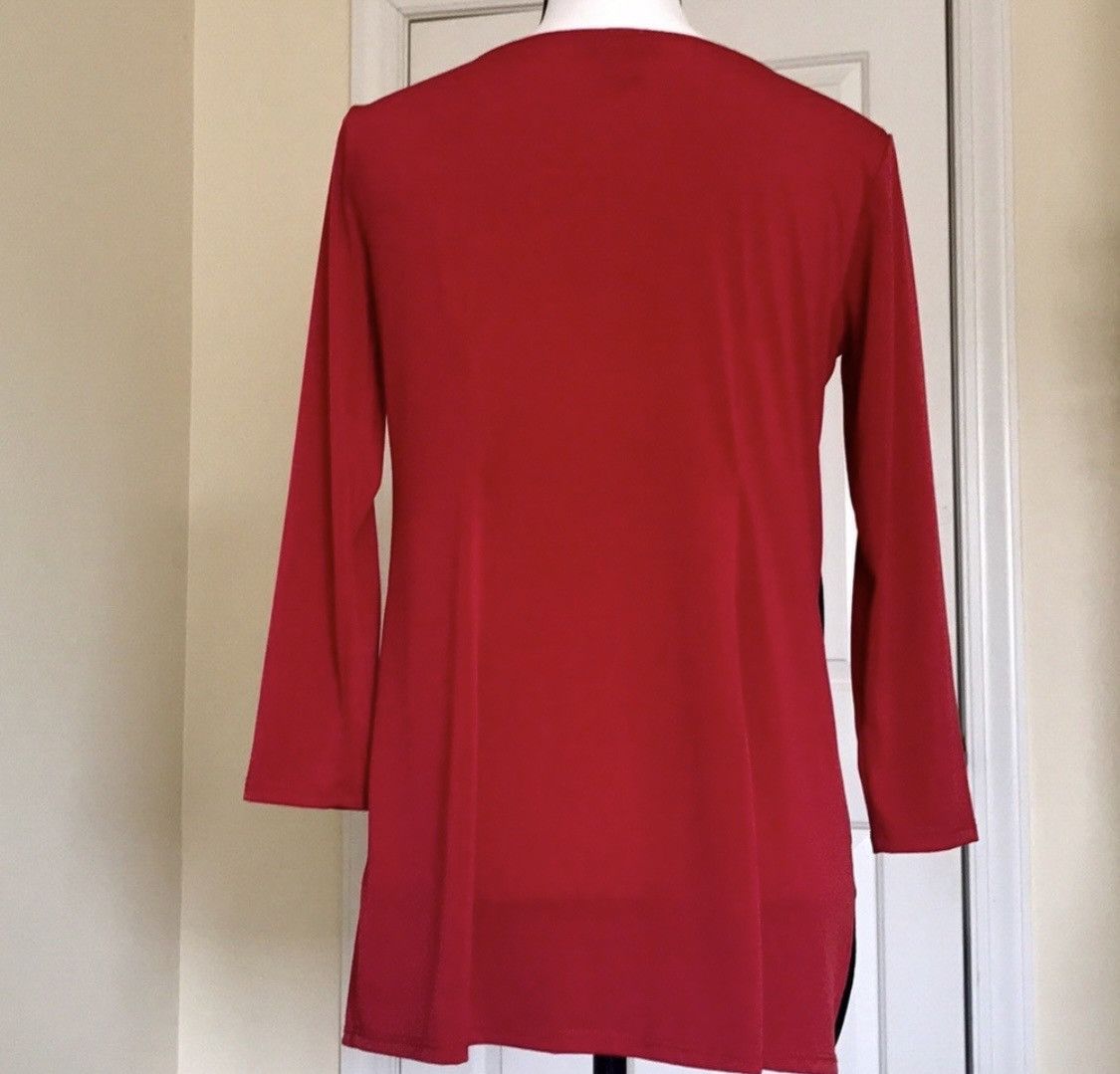 Other SUNNY LEIGH RED WITH BLACK VELVET EMBROIDERED TUNIC TOP Size S / US 4 / IT 40 - 4 Thumbnail