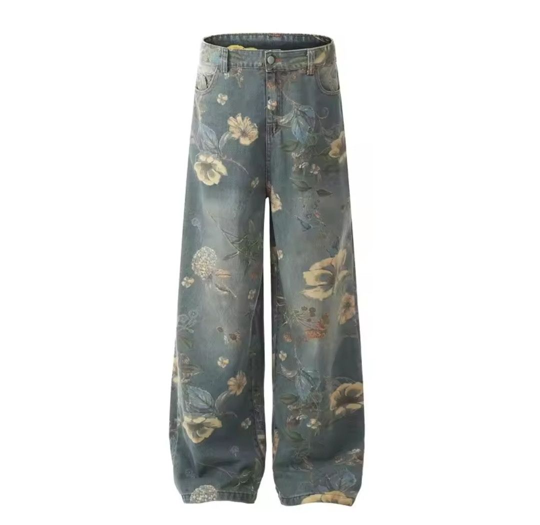 送料関税込 【DND4DES】 Floral Print Denim Pants Japanese Brand × Jean × Streetwear Floral Printed Denim