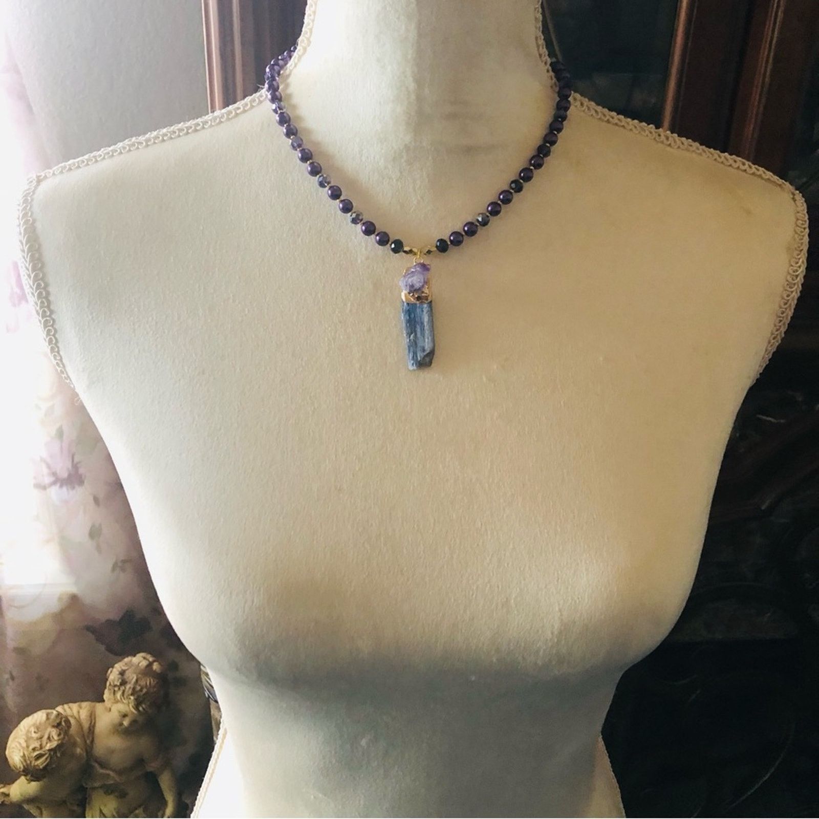 Handmade Handcrafted repurpose kyanite and amethyst Pearl necklace Size ONE SIZE - 5 Thumbnail