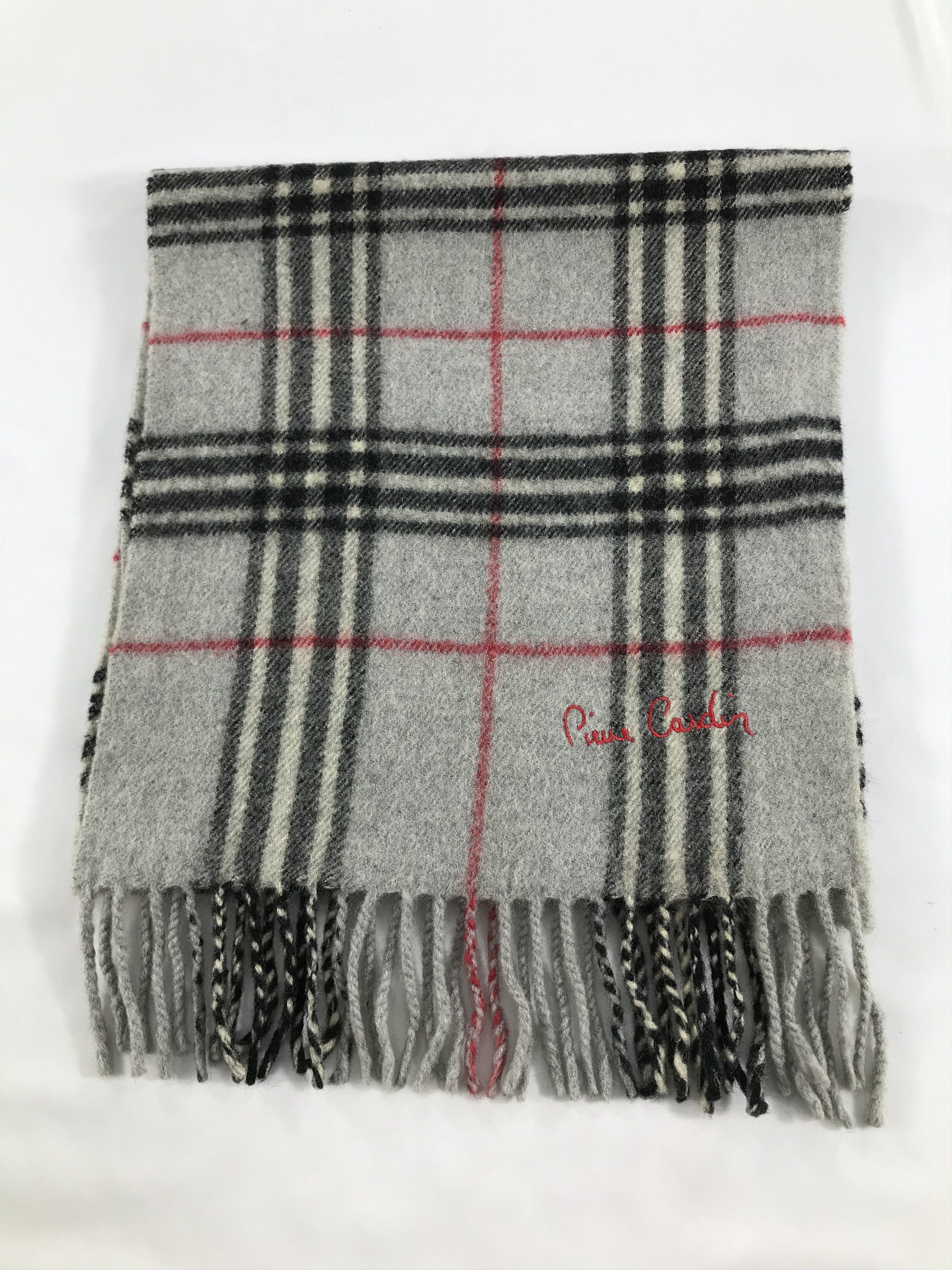 Pierre Cardin Pierre Cardin Grey Nova Check Wool Scarf Muffler V145 Size ONE SIZE - 2 Thumbnail