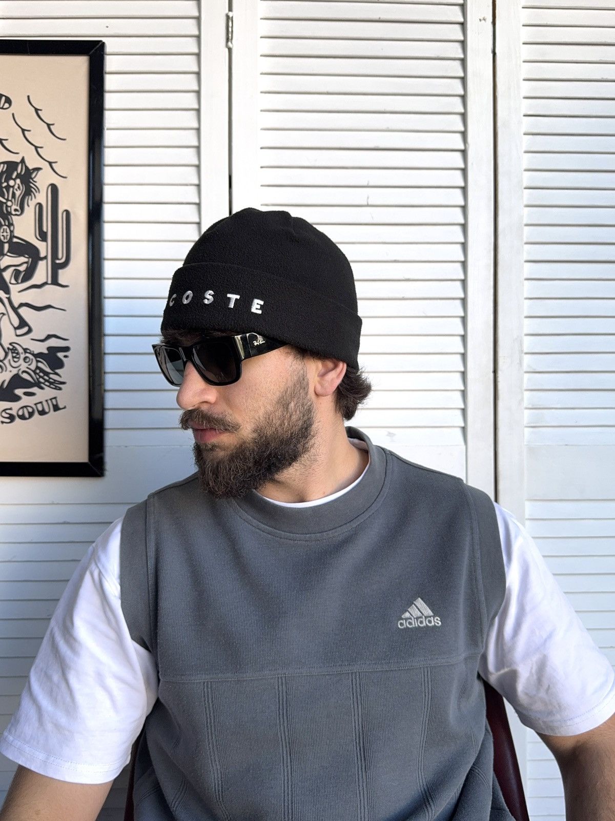 Lacoste Vintage Lacoste Beanie Fleece Hat Black Big Logo Size ONE SIZE - 4 Thumbnail