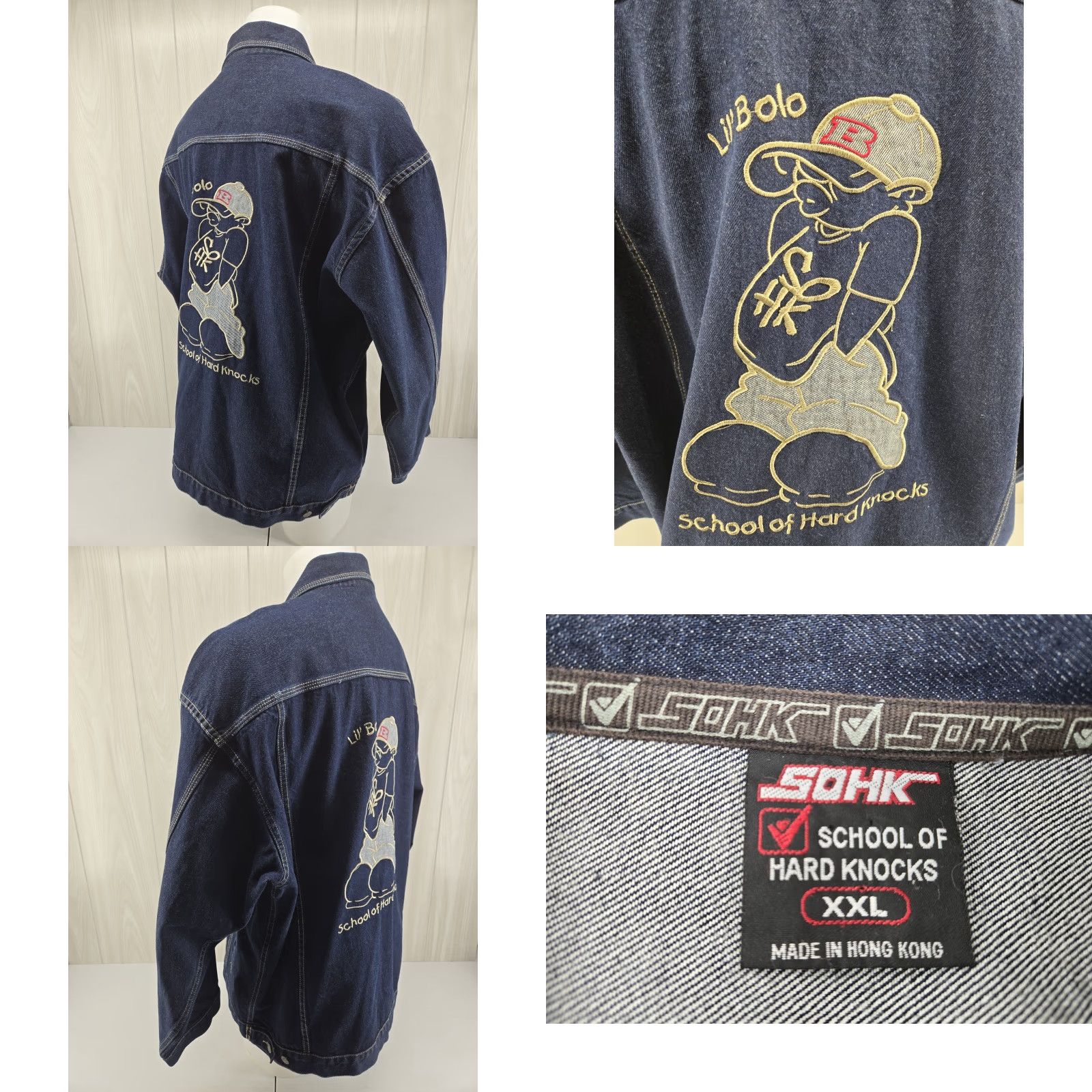 Denime VINTAGE SOHK Denim Jean Jacket Mens 2XL 90s Y2K Blue Embroidered Logo Pocket Casual Jacket Mens Size US 39 - 8 Thumbnail