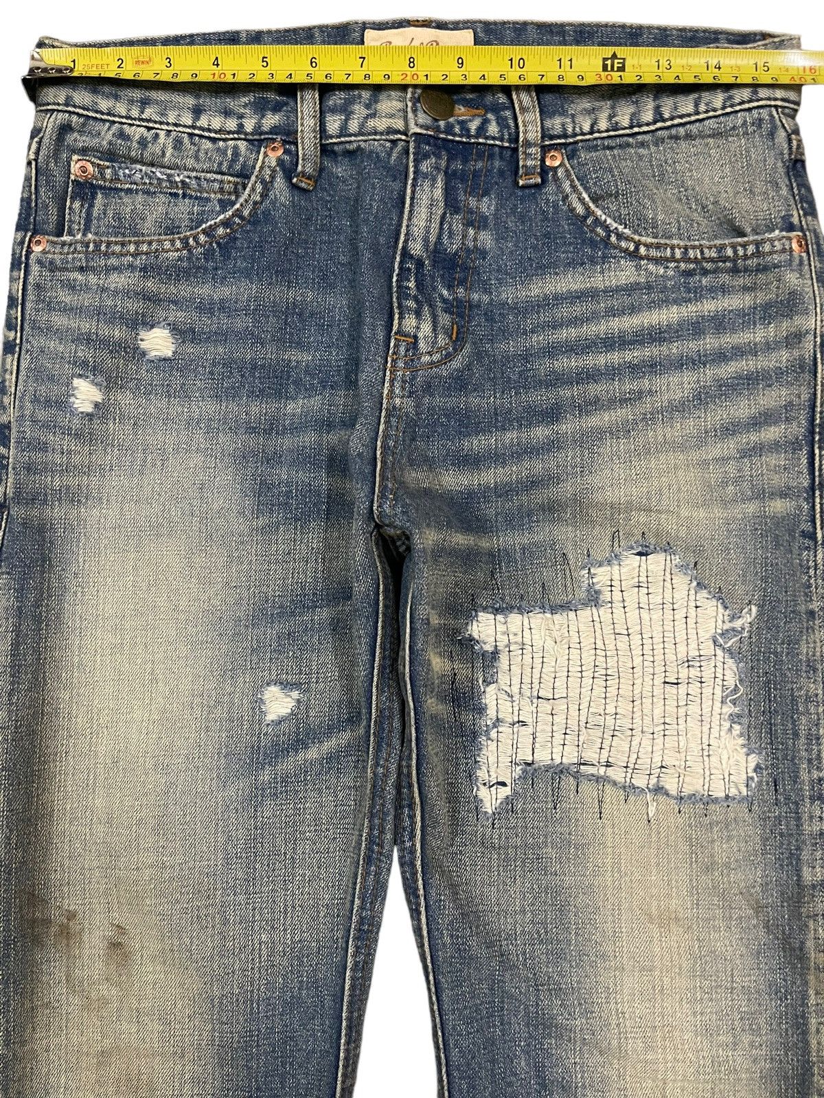 If Six Was Nine Vintage Japan Brand Blue Wash Distress Sashiko Style Jeans Size US 31 - 9 Thumbnail