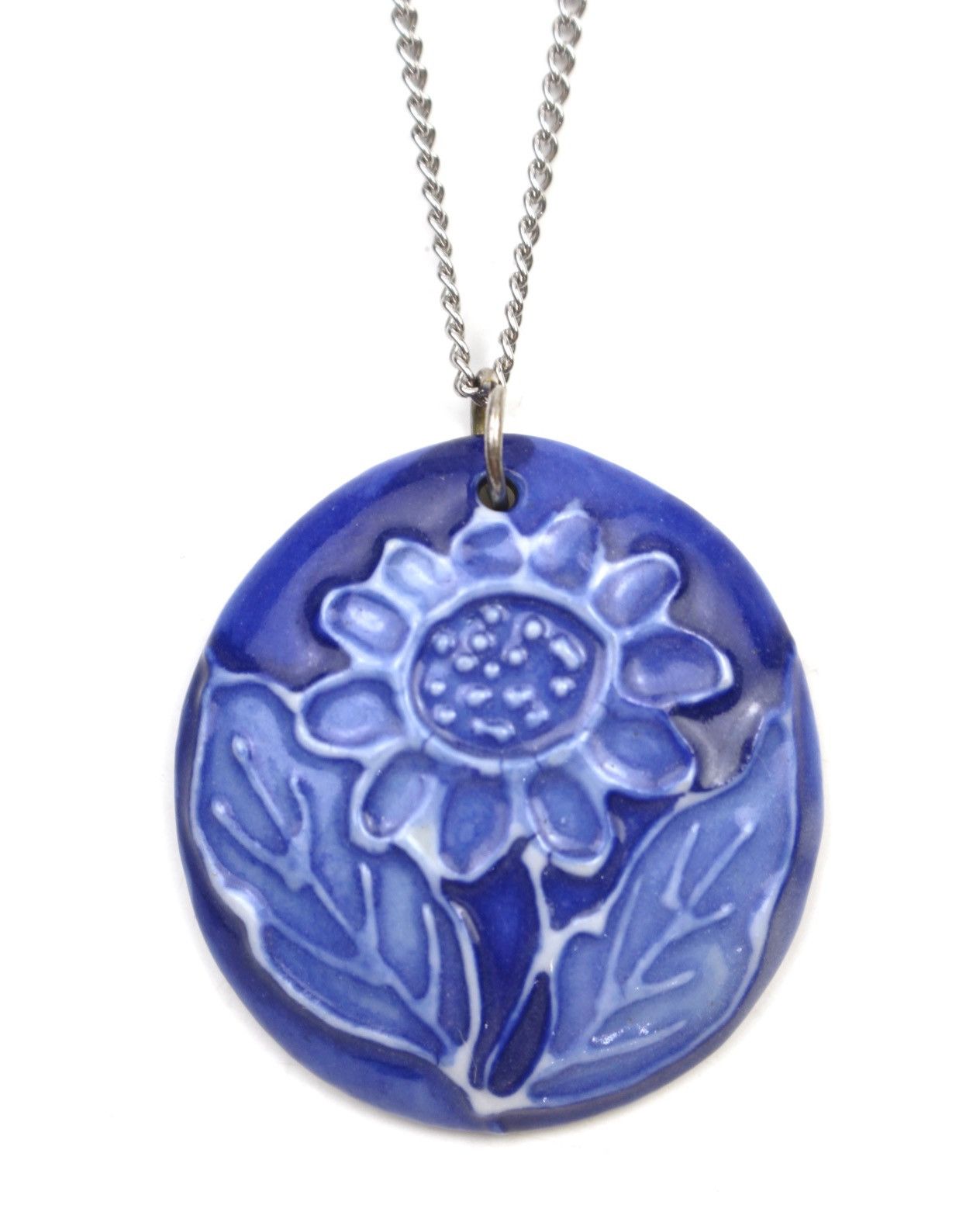 Vintage 2000S JAPANESE MADE BLUE CERAMIC SUNFLOWER PENDANT NECKLACE Size ONE SIZE - 1 Thumbnail