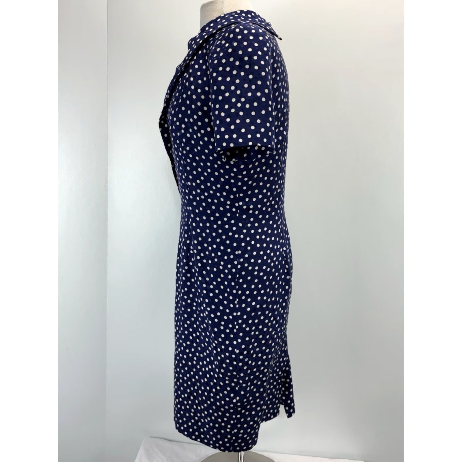 Adrianna Papell VINTAGE Adrianna Papell Silk Sheath Dress Navy White Polka Dot 80s Pinup Sz 8 Women Night Party Cocktail Knee Length Size M / US 6-8 / IT 42-44 - 2 Thumbnail